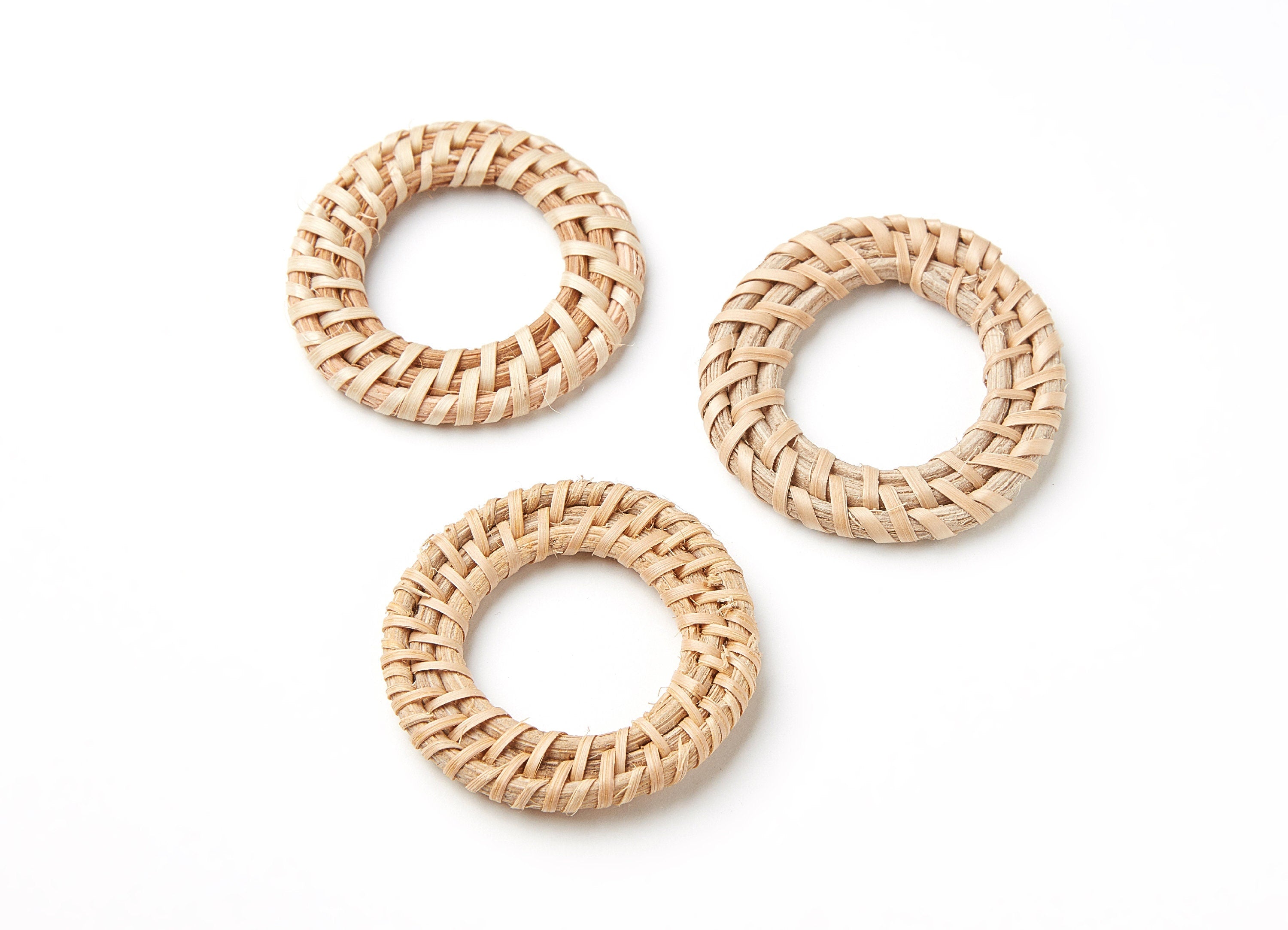 Handwoven Rattan Earrings - Round Shaped Rattan Pendant - Wooden Straw Earring - Jewelery Handmade - 41.2x41.2x3.9mm - RT1026 - DOMEDBAZAAR