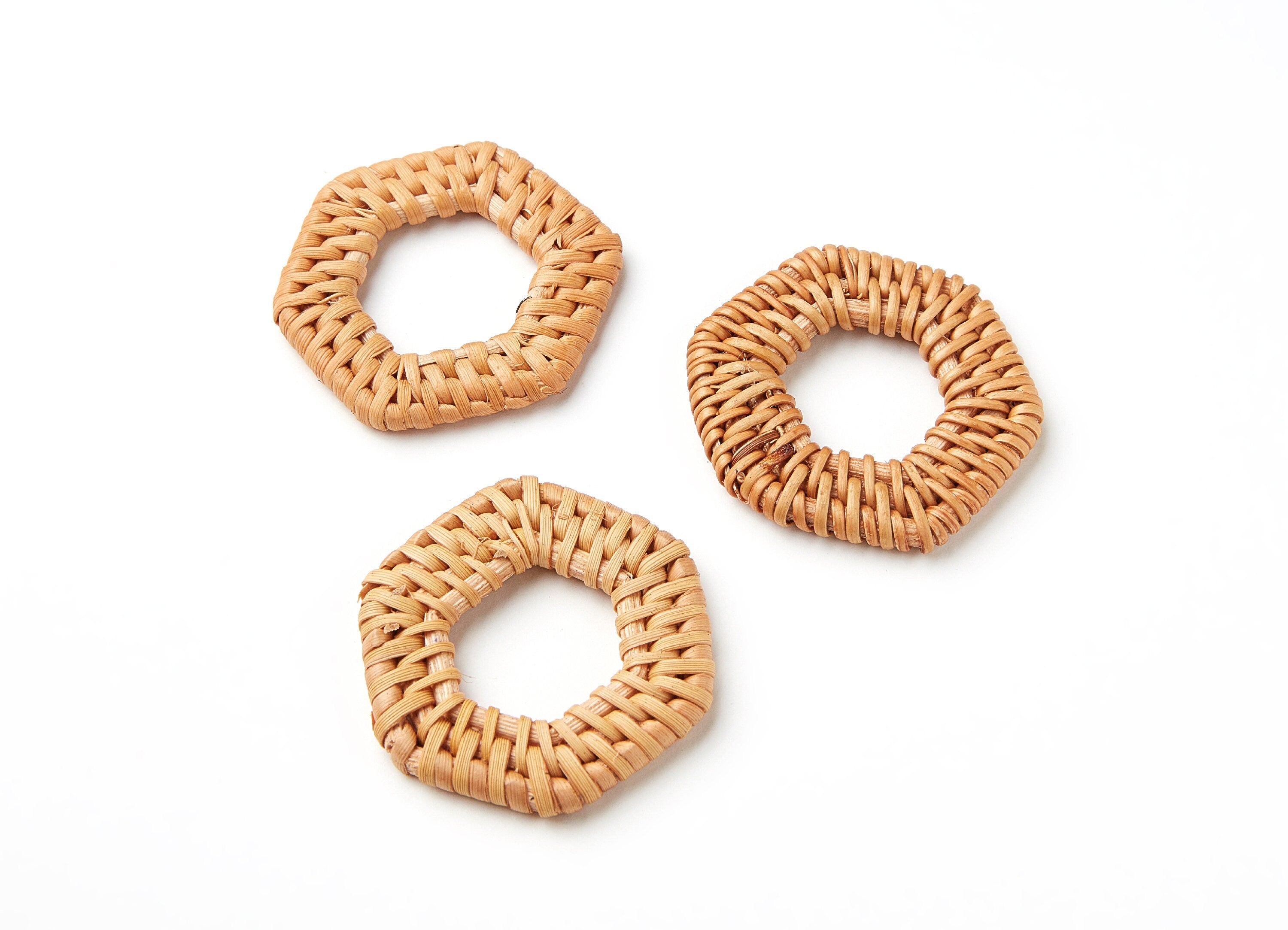 Handwoven Rattan Earrings - Hexagon Shaped Rattan Pendant - Wooden Straw Earring - Jewelery Handmade - 41.15x37.95x4.69mm - RT1015 - DOMEDBAZAAR