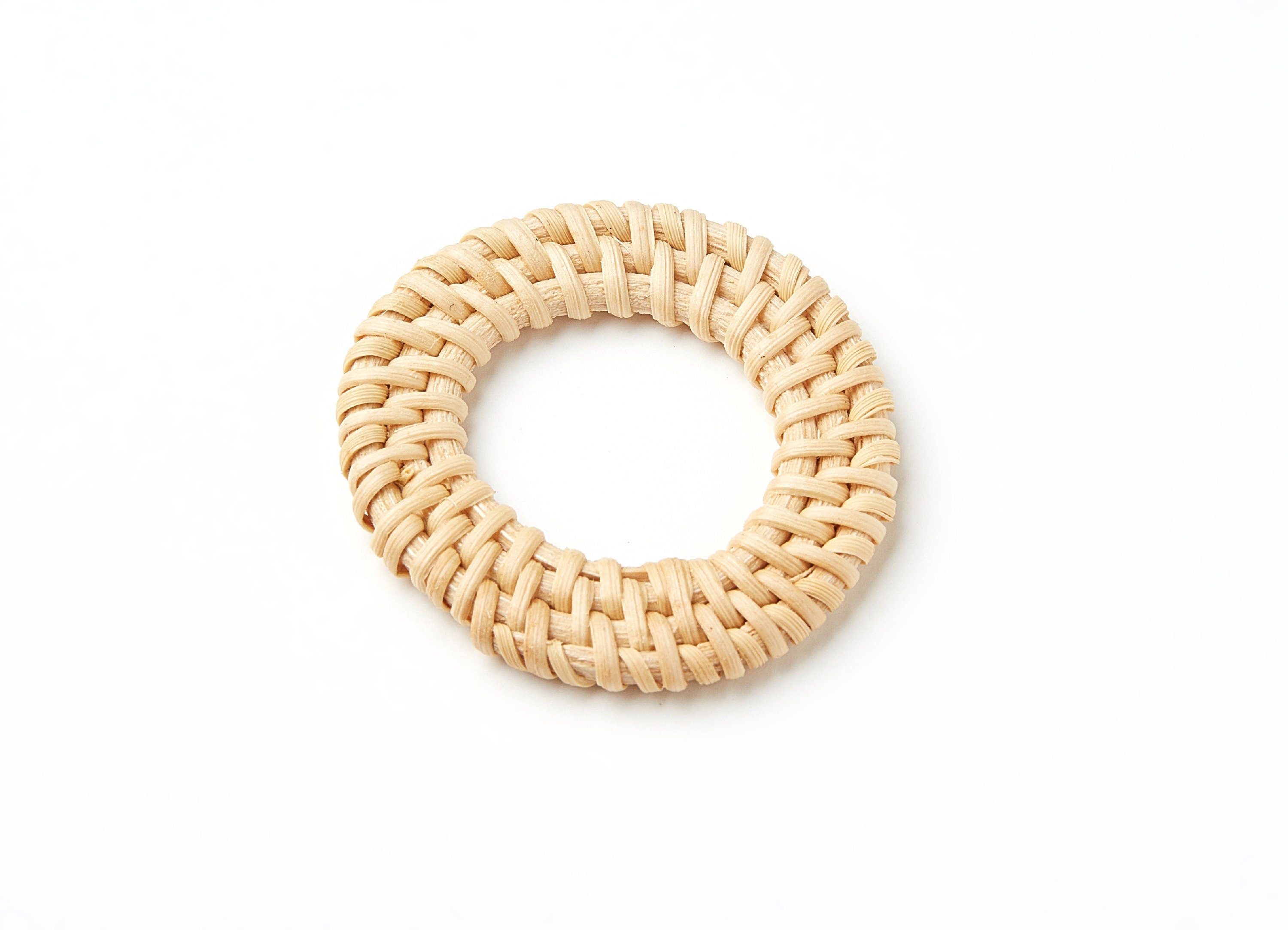 Handwoven Rattan Earrings - Round Shaped Rattan Pendant - Wooden Straw Earring - Jewelery Handmade - 49.9x49.9x5.23mm - RT1021 - DOMEDBAZAAR