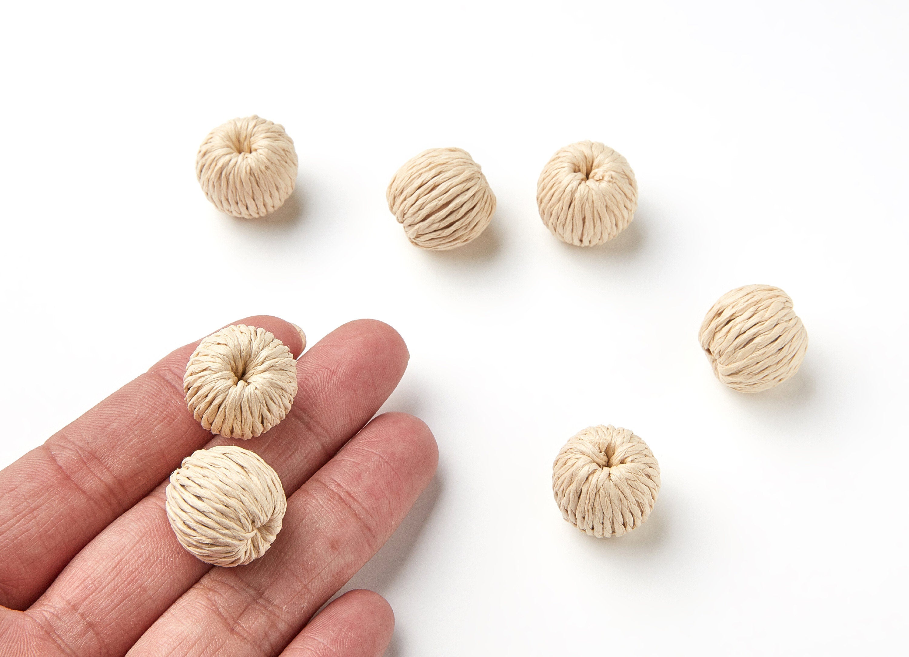 Handwoven Paper Rope Earrings - Ball Shaped Paper Rope Pendant - Wooden Straw Earring - Jewelery Handmade - 18.6x18.2mm - RT1066 - DOMEDBAZAAR