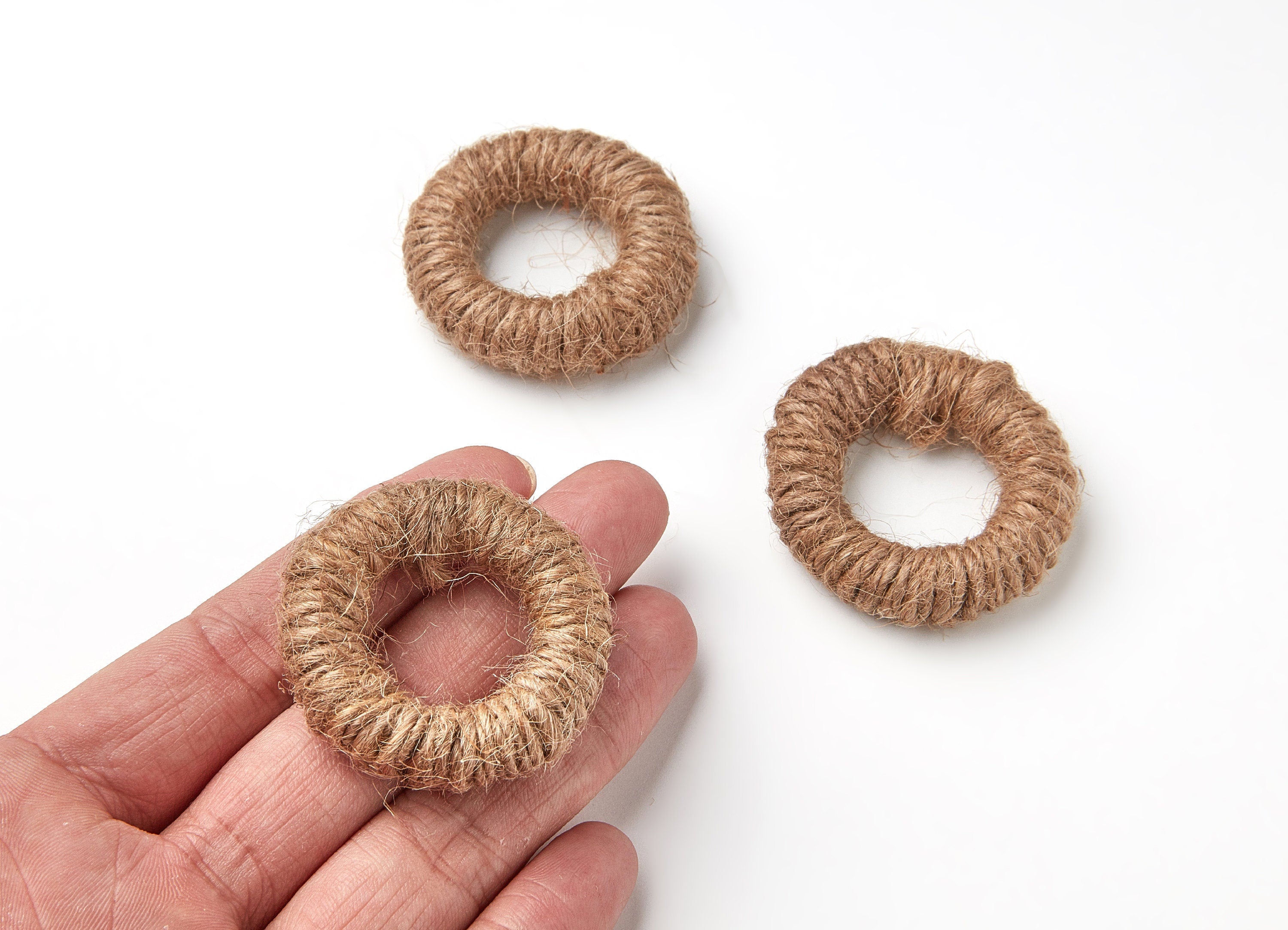 Handwoven Hemp Rope Earrings - Round Shaped Rope Pendants - Hemp Rope Charms - Jewelery Handmade - 42.7x42.7x9.98mm - RT1084 - DOMEDBAZAAR