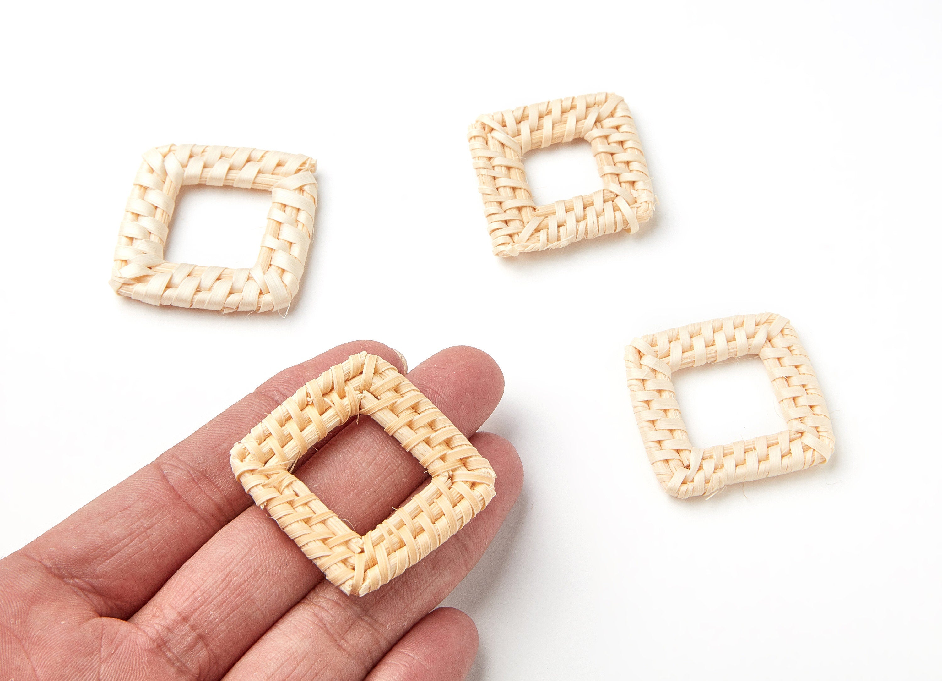 Handwoven Rattan Earrings - Square Shaped Rattan Pendant - Wooden Straw Earring - Jewelery Handmade - 45.9x35.8x3.95mm - RT1060 - DOMEDBAZAAR