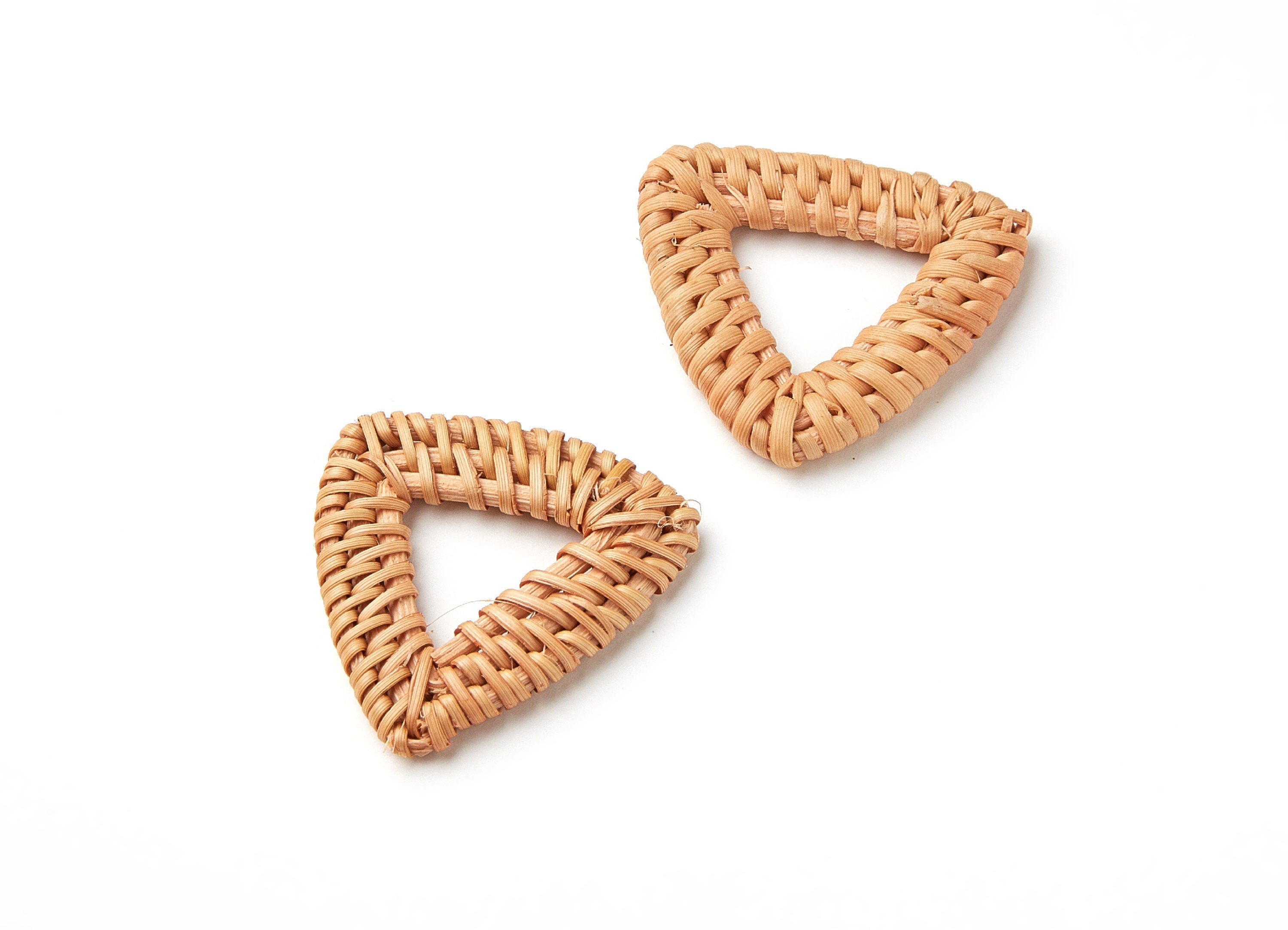 Handwoven Rattan Earrings - Triangle Shaped Rattan Pendant - Wooden Straw Earring - Jewelery Handmade - 42.18x40.2x4.1mm - RT1014 - DOMEDBAZAAR