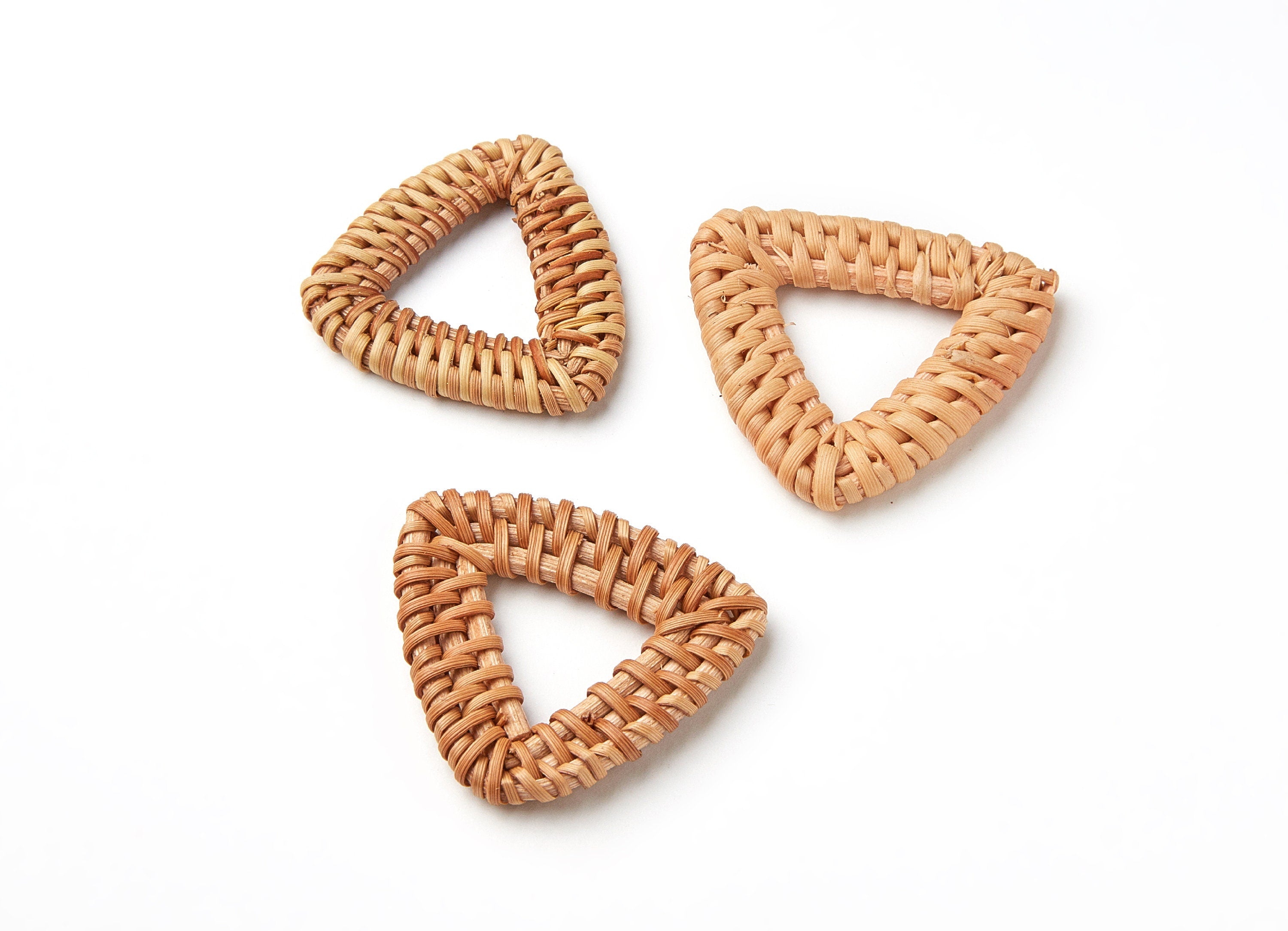Handwoven Rattan Earrings - Triangle Shaped Rattan Pendant - Wooden Straw Earring - Jewelery Handmade - 42.18x40.2x4.1mm - RT1014 - DOMEDBAZAAR