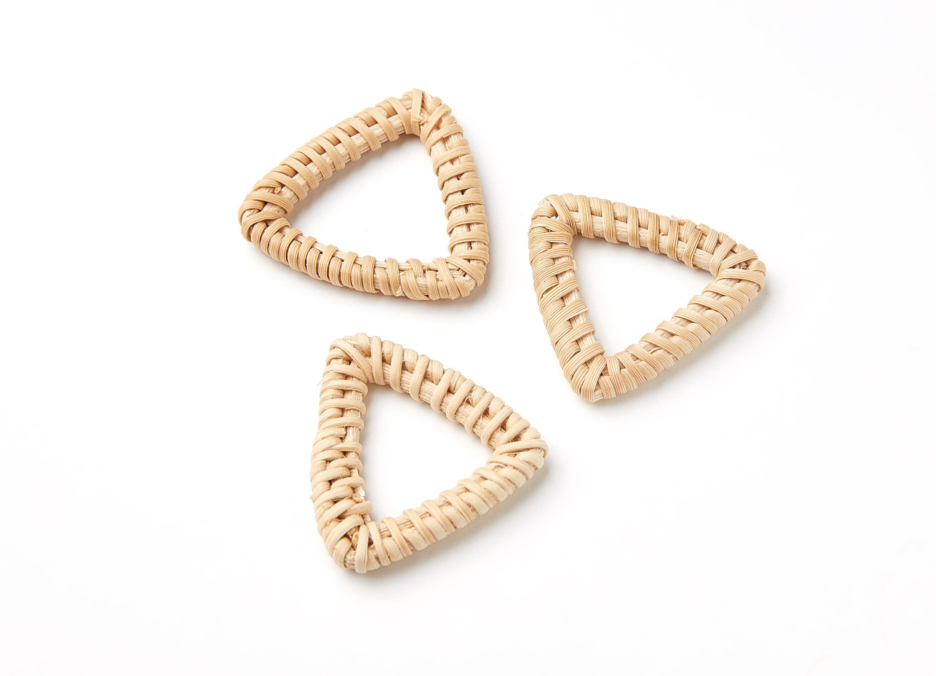 Handwoven Rattan Earrings - Triangle Shaped Rattan Pendant - Wooden Straw Earring - Jewelery Handmade - 45.6x45.6x4.45mm - RT1053 - DOMEDBAZAAR