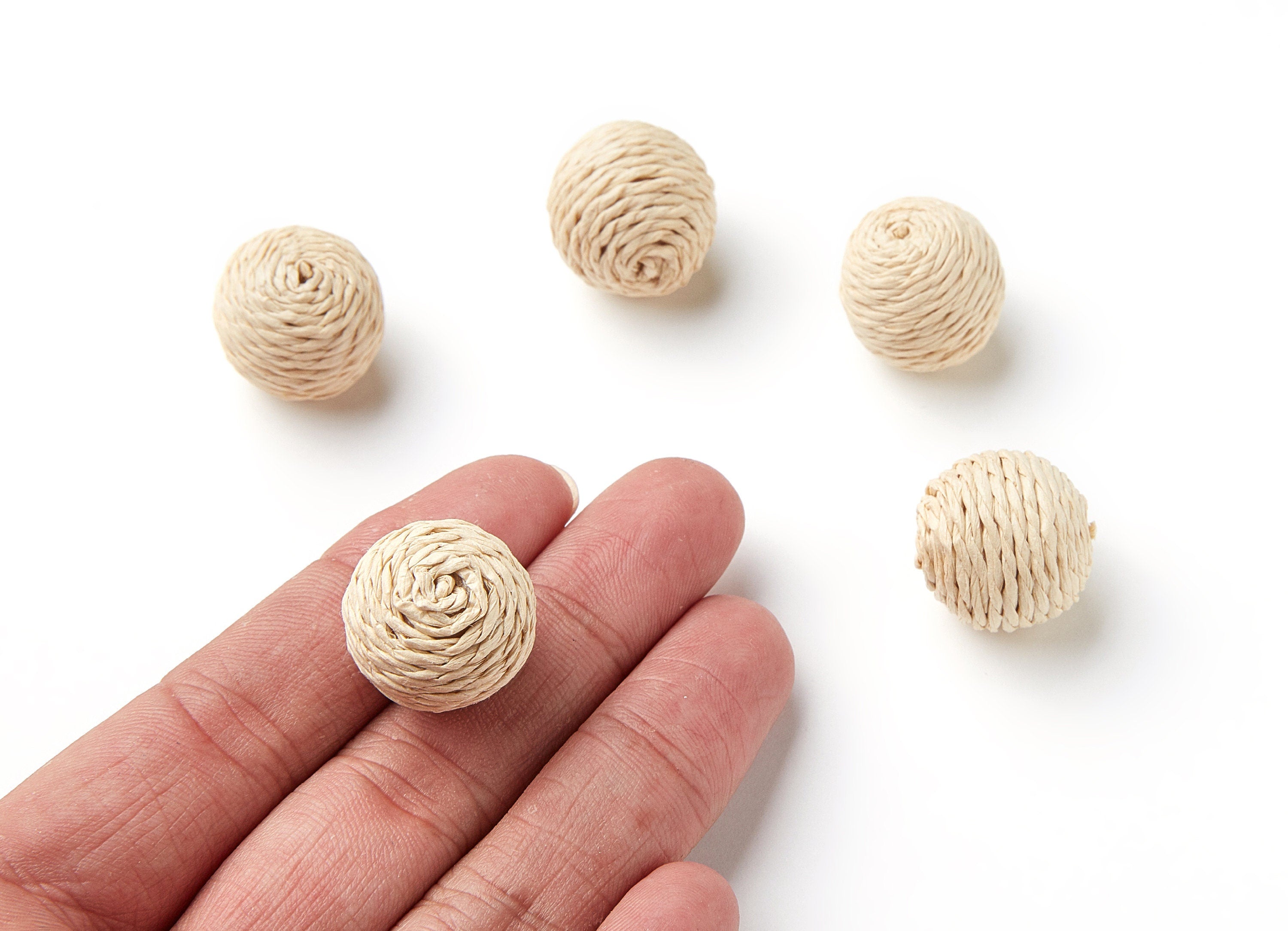 Handwoven Paper Rope Earrings - Ball Shaped Paper Rope Pendant - Wooden Straw Earring - Jewelery Handmade - 19.2x19.2mm - RT1075 - DOMEDBAZAAR