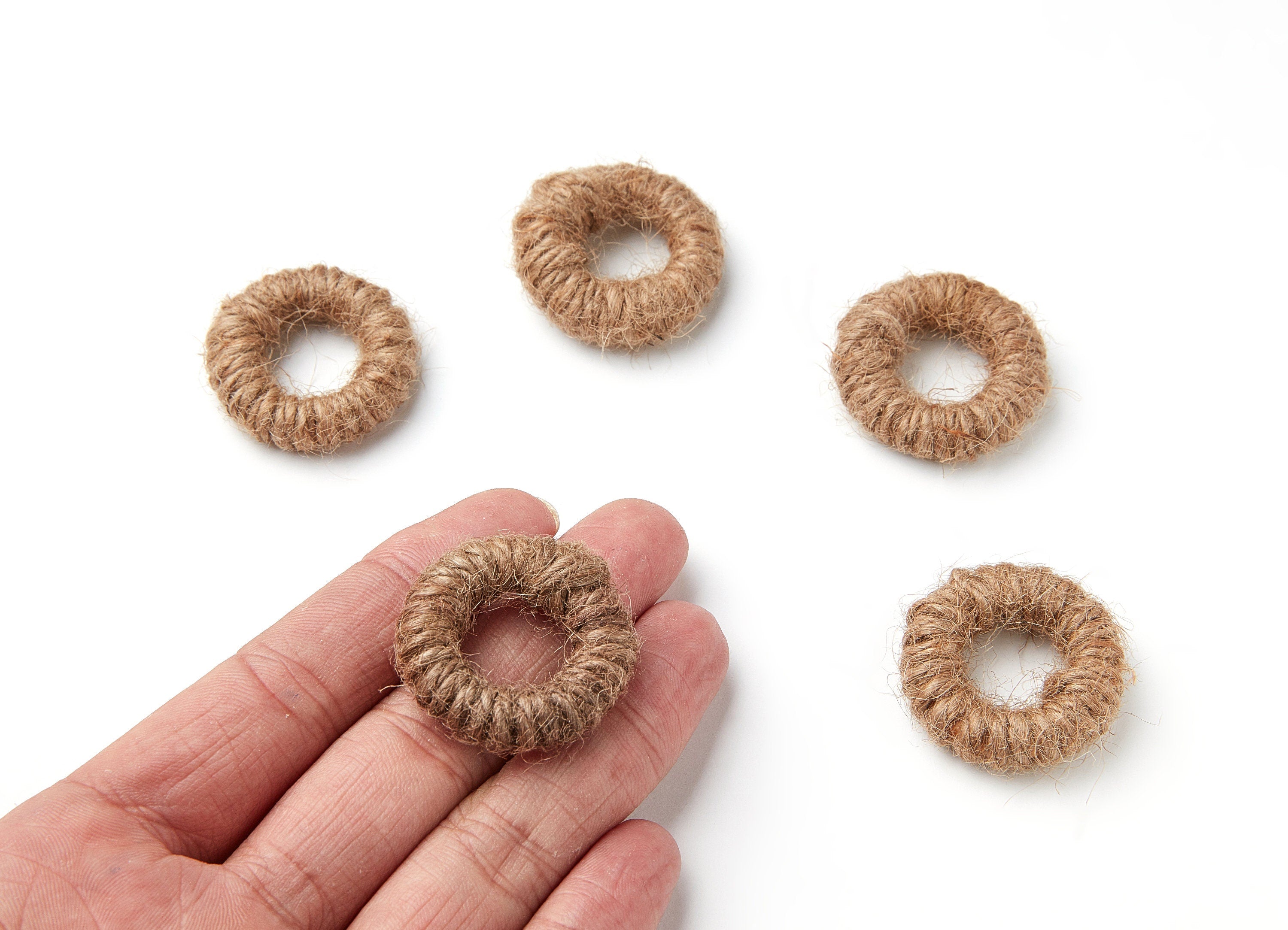 Handwoven Hemp Rope Earrings - Round Shaped Rope Pendants - Hemp Rope Charms - Jewelery Handmade - 30.75x30.75x7.45mm - RT1044 - DOMEDBAZAAR