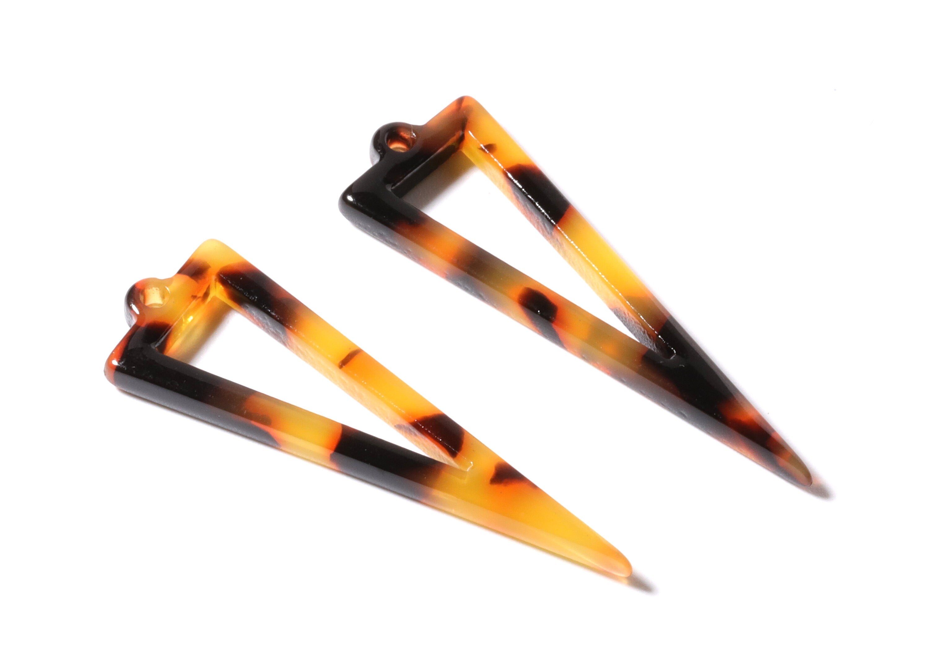 Acrylic Earring Charms - Tortoise Shell Earrings - Triangle Pendant - Jewelry Making Supplies - Color Code: A01 - 40.3x12.8mm - AC1085F - DOMEDBAZAAR