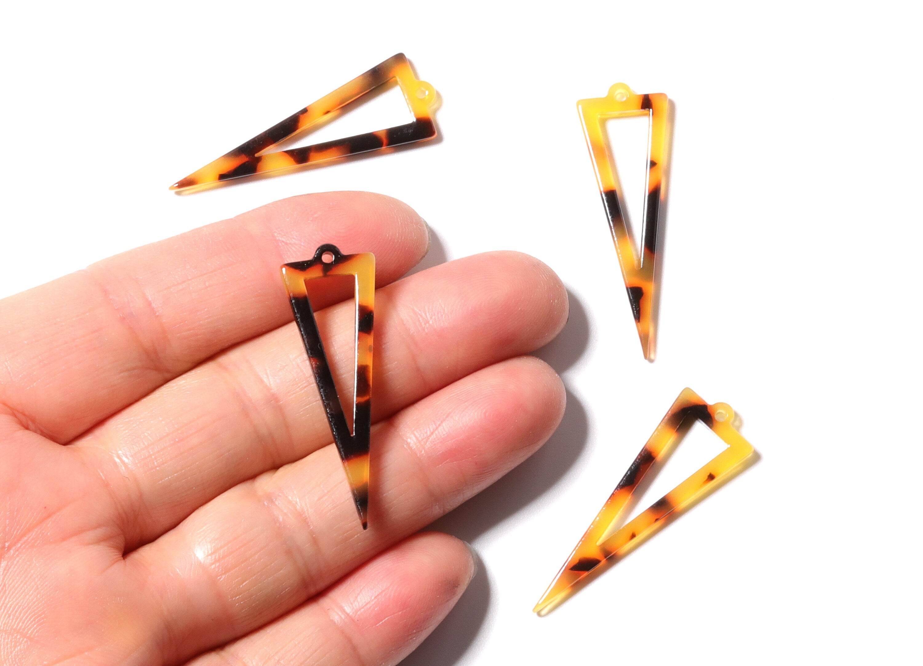 Acrylic Earring Charms - Tortoise Shell Earrings - Triangle Pendant - Jewelry Making Supplies - Color Code: A01 - 40.3x12.8mm - AC1085F - DOMEDBAZAAR