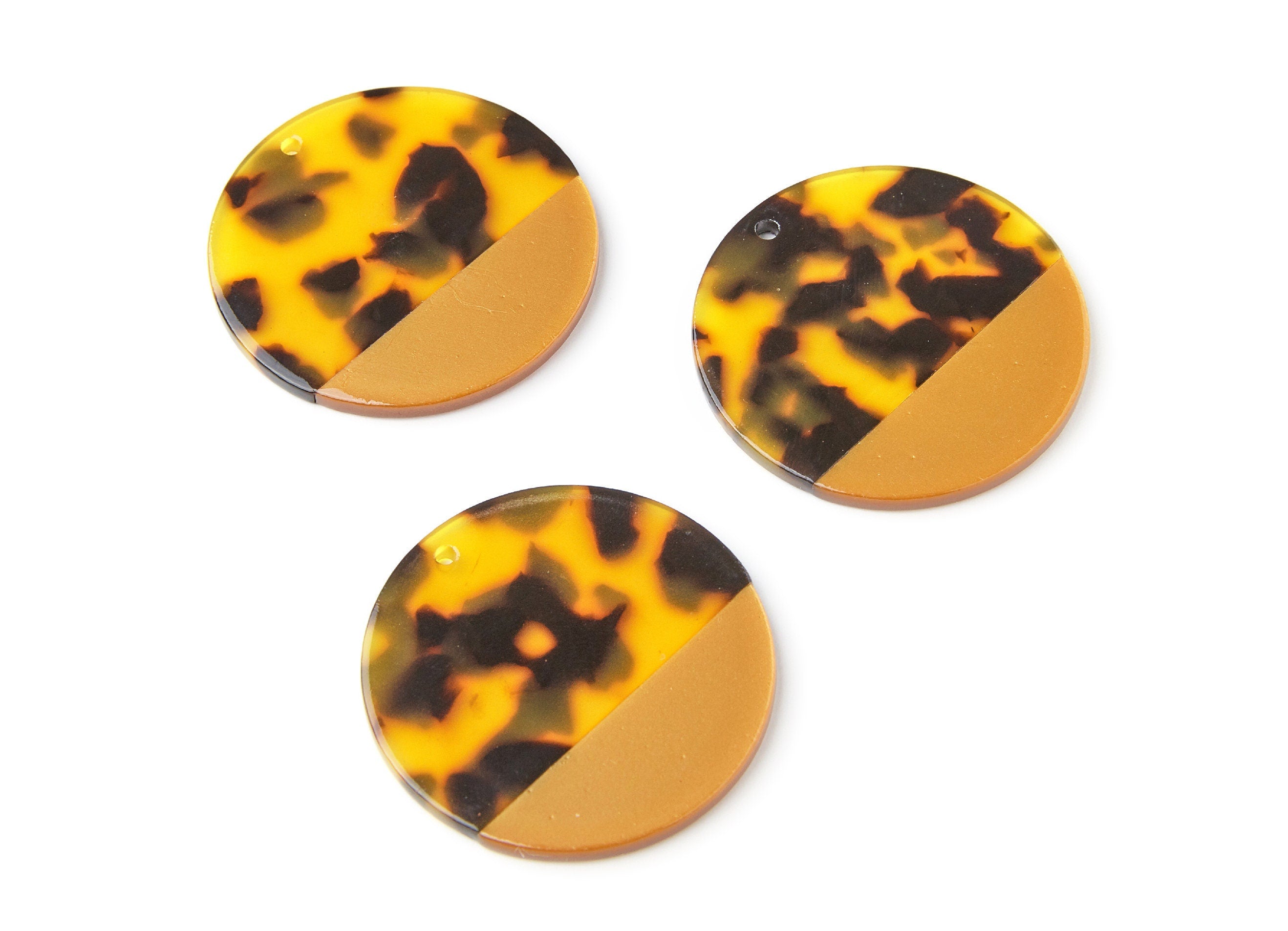 Acetate Acrylic Earring Charms - Tortoise Shell - Coin Shaped Pendant - Jewelry Making Supplies - Color Code: A02 - 40x40x2.7mm - AC1235A - DOMEDBAZAAR