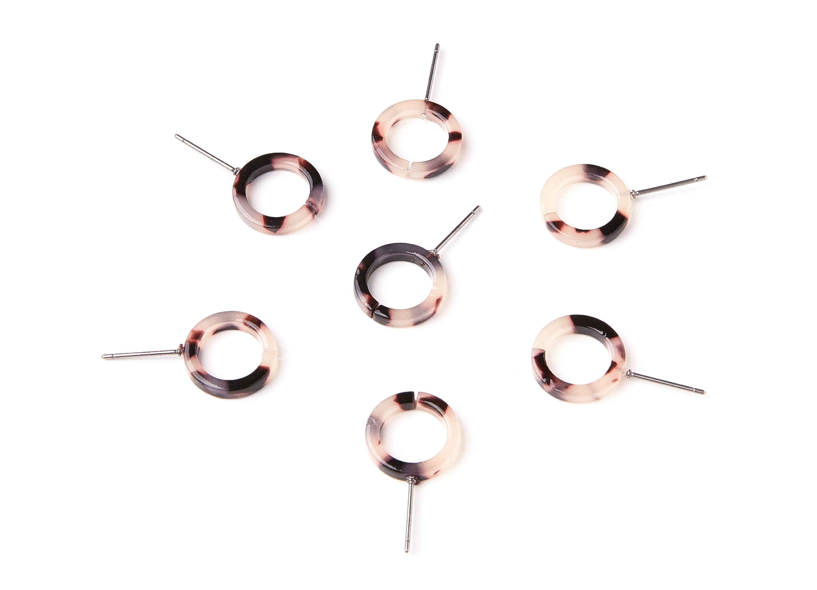 Acetate Acrylic Earring Stud - Laser Cut Open Circle - Blonde Tortoise Shell Earring Post - Color Code: A07 - 13,53x13,53x2,75mm - AC1224A - DOMEDBAZAAR
