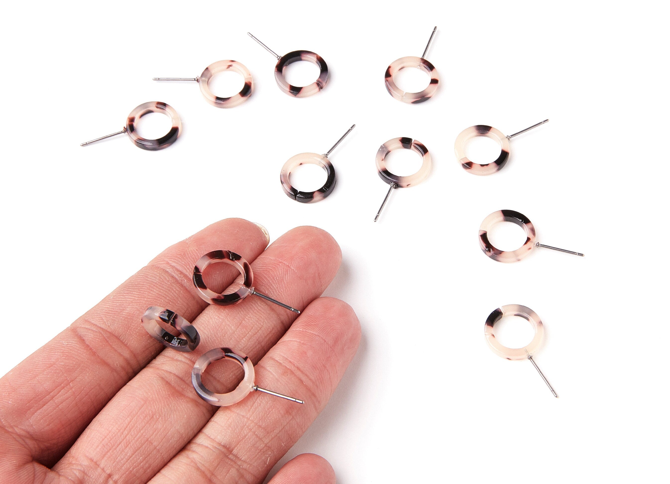 Acetate Acrylic Earring Stud - Laser Cut Open Circle - Blonde Tortoise Shell Earring Post - Color Code: A07 - 13,53x13,53x2,75mm - AC1224A - DOMEDBAZAAR