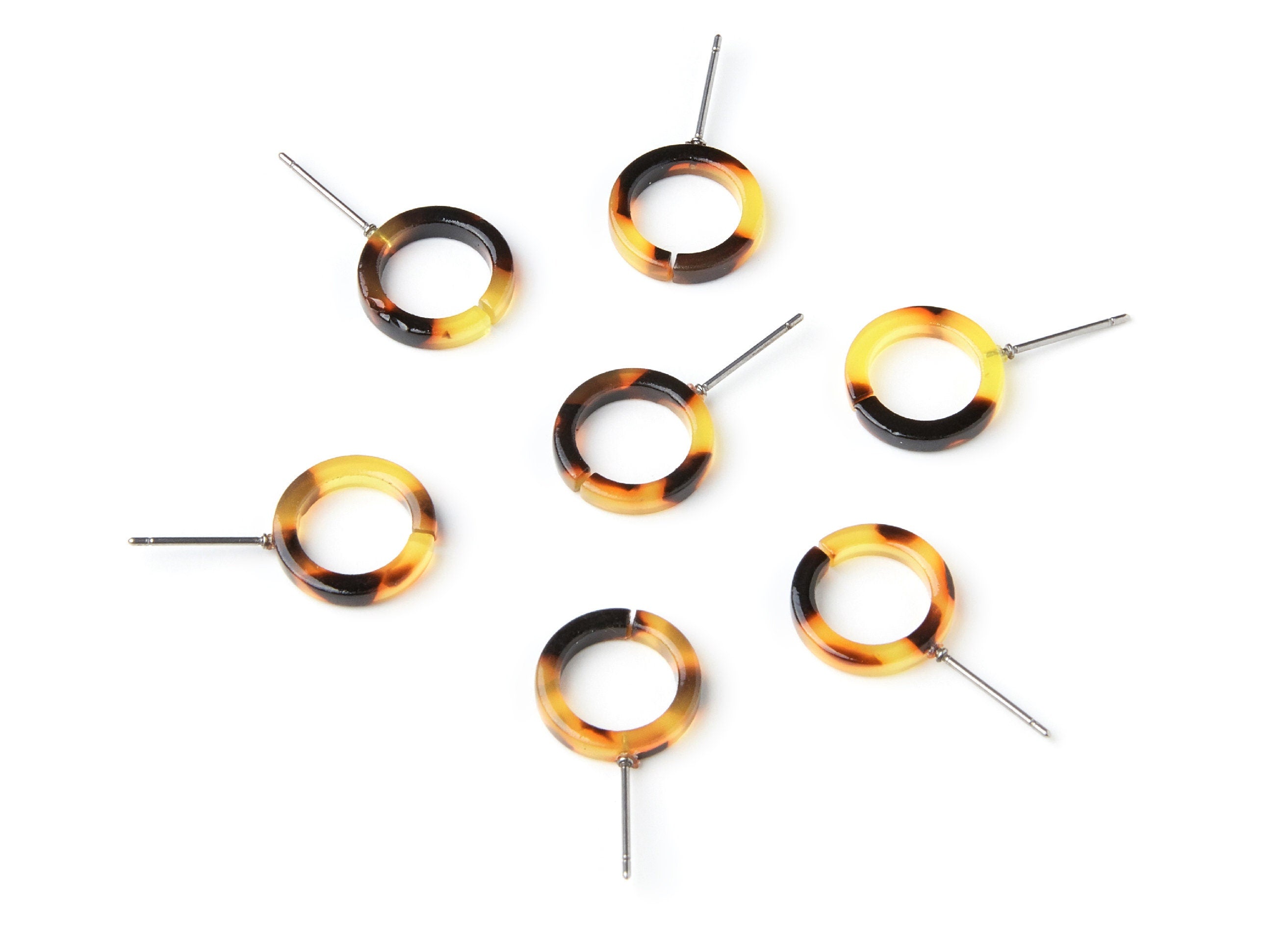 Acetate Acrylic Earring Stud - Laser Cut Open Circle - Tortoise Shell Earring Post - Color Code: A01 - 13,53x13,53x2,75mm - AC1224B - DOMEDBAZAAR
