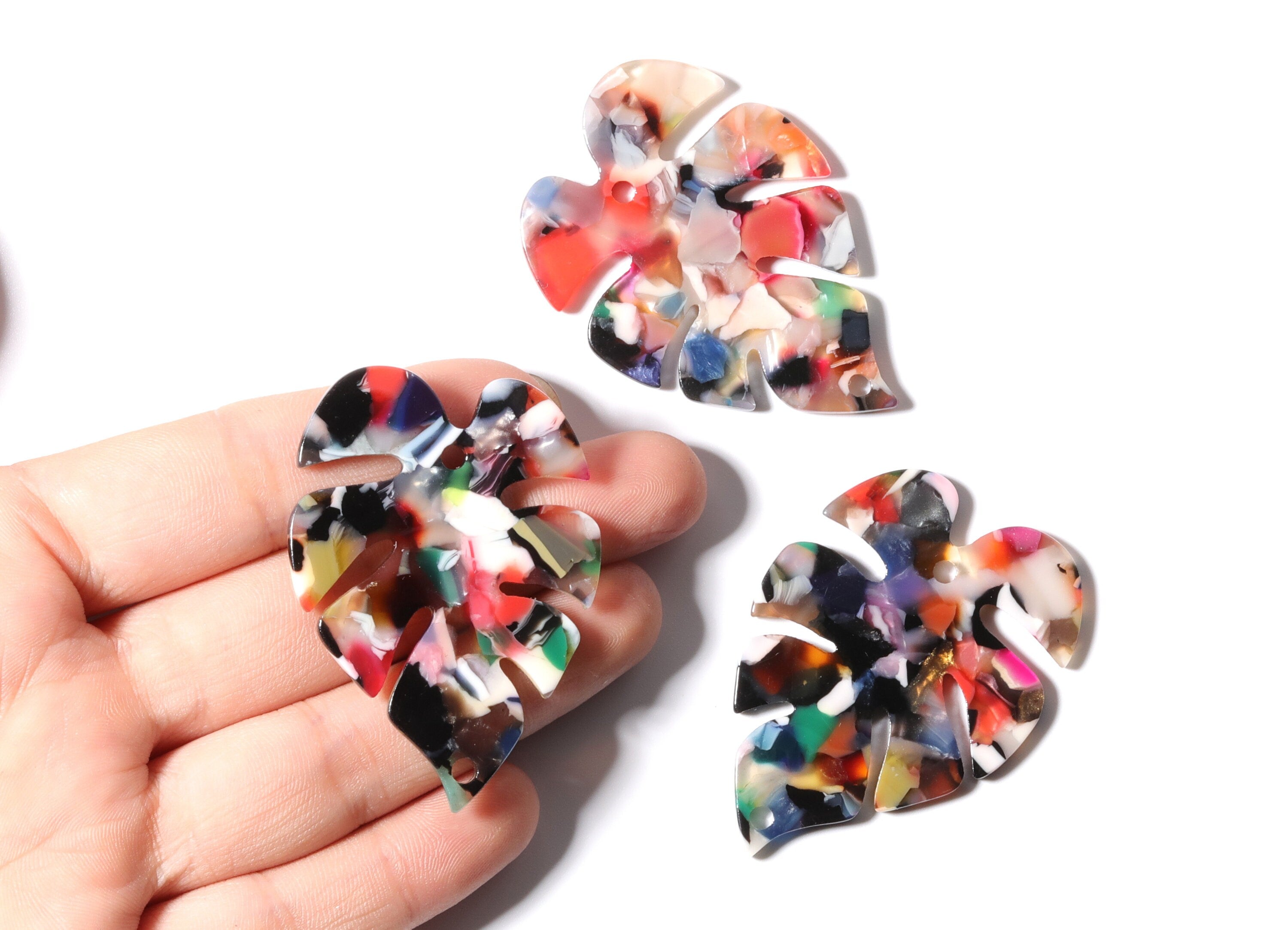 Acetate Leaf Earring Charms - Monstera Leaf Pendant - Earring Findings - Jewelry Supplies - Color Code: A60 - 51x35.5x2.44mm - AC1088J - DOMEDBAZAAR