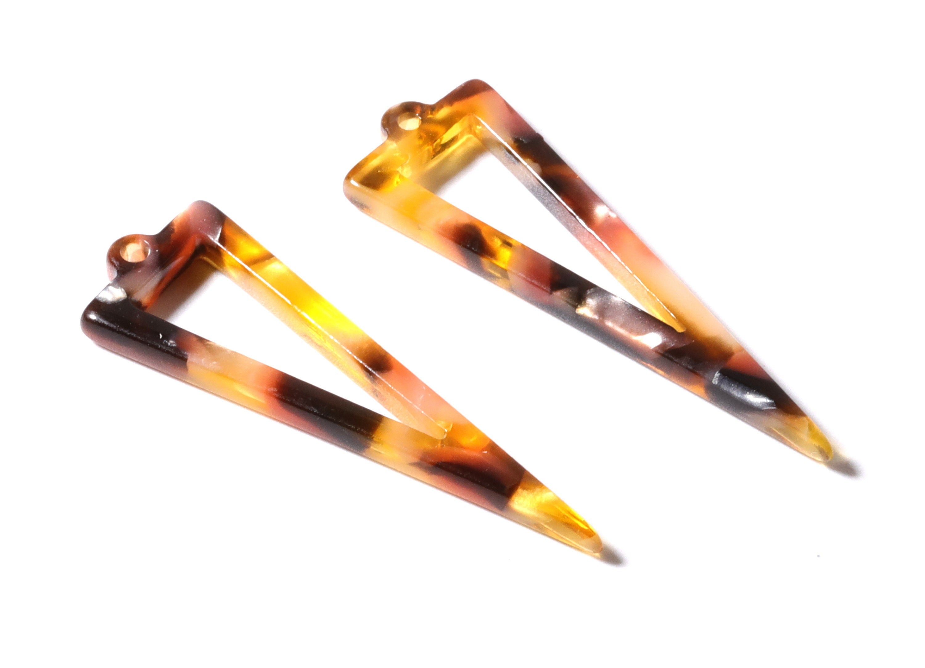 Acrylic Earring Charms - Tortoise Shell Earrings - Triangle Shaped - Earring Findings - Color Code: A106 - 40.3x12.8mm - AC1085G - DOMEDBAZAAR