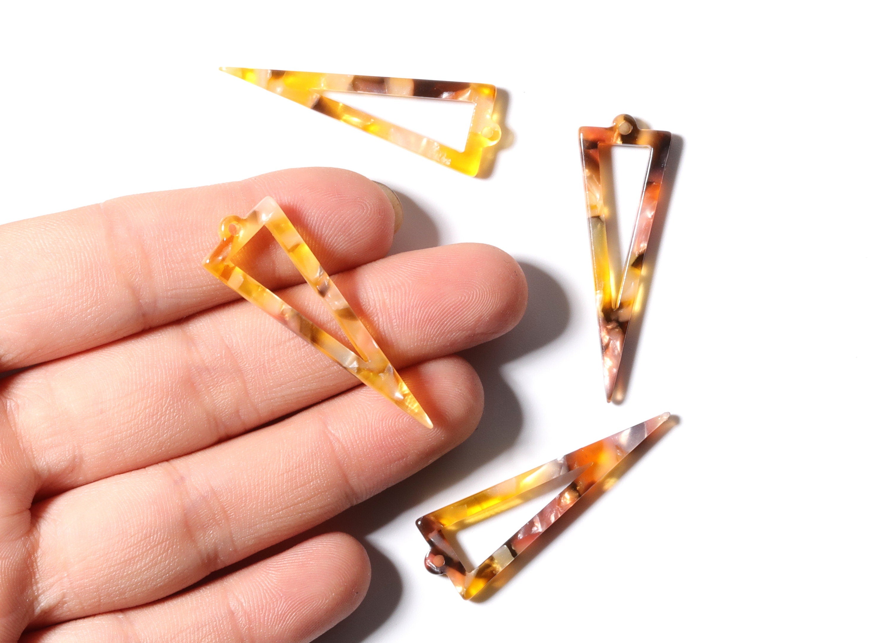 Acrylic Earring Charms - Tortoise Shell Earrings - Triangle Shaped - Earring Findings - Color Code: A106 - 40.3x12.8mm - AC1085G - DOMEDBAZAAR