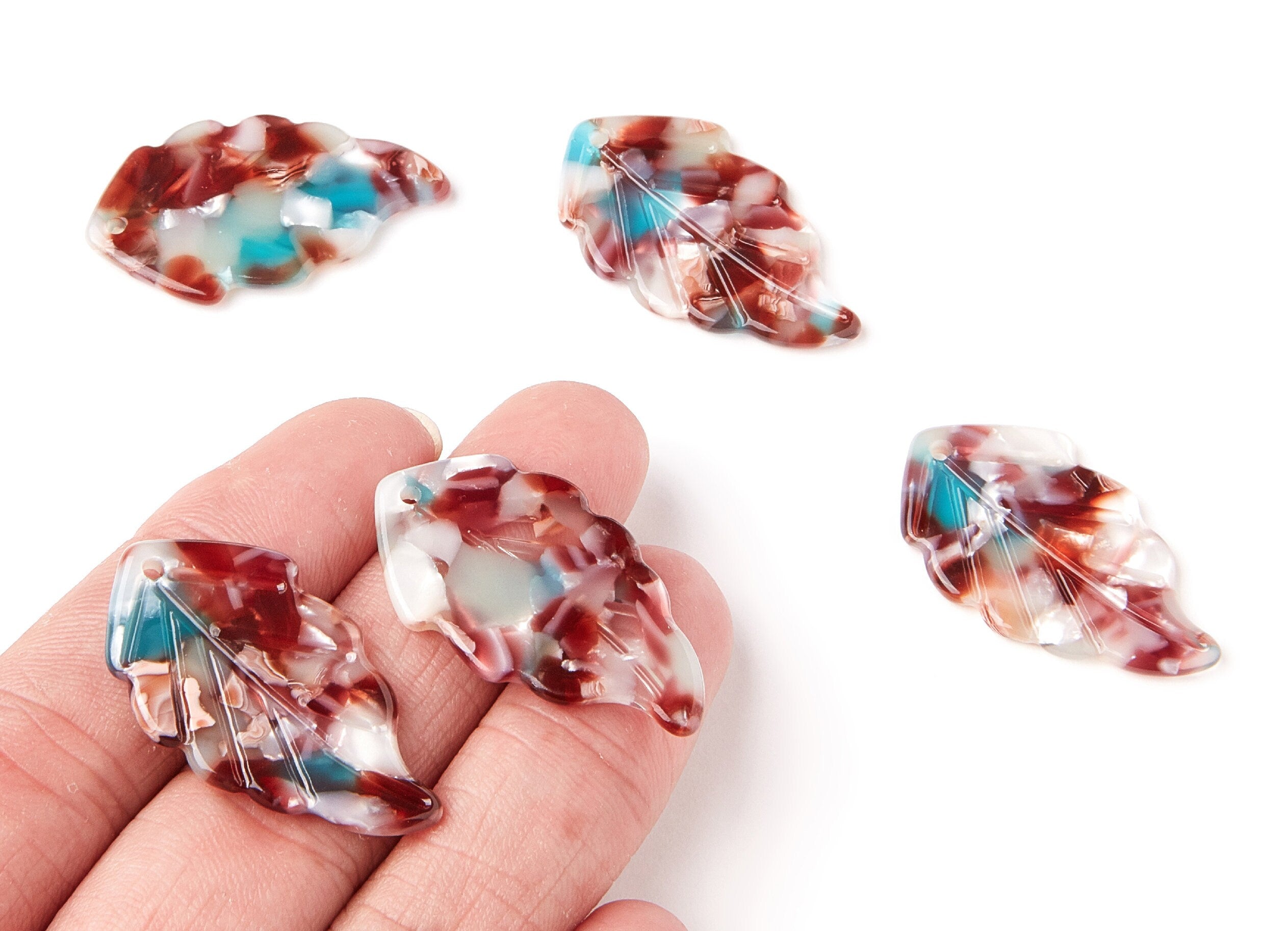 Acetate Leaf Earring Charms - Monstera Leaf Shaped Pendant - Earring Findings - Jewellery Supplies - 35.67x20.92x2.75mm - AC1242B - DOMEDBAZAAR