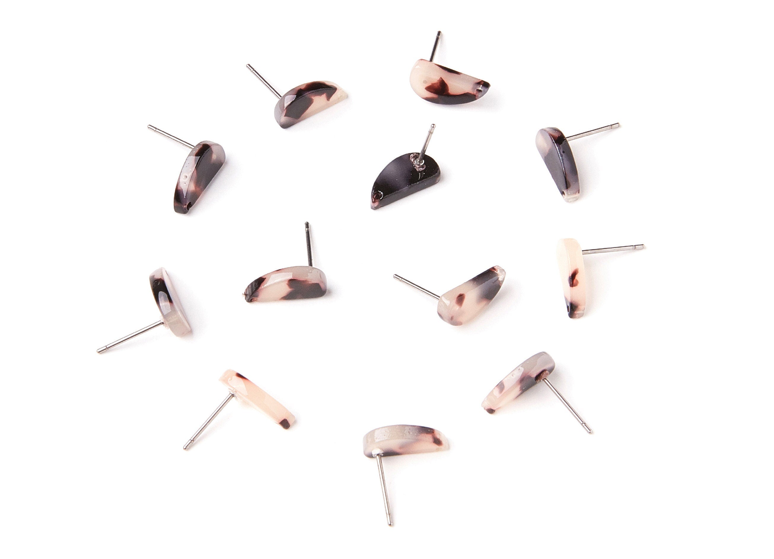 Acetate Acrylic Earring Stud - Post Charm - Blonde Tortoise Shell Earring - Color Code: A07 - 12.64x6.1x2.8mm- AC1228E - DOMEDBAZAAR