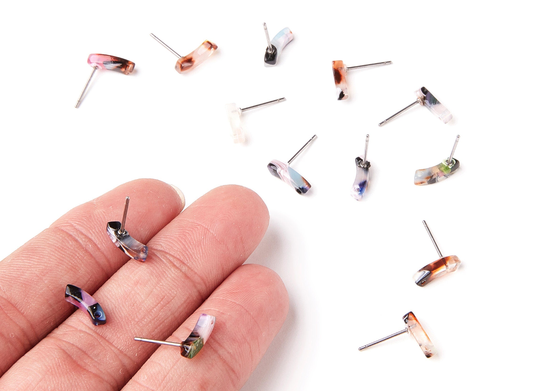 Acetate Geometric Earring Stud - Geometric Earring Post - Earring Post - Jewelry Supplies - Color Code: A11 - 11,06x3,77x2,69mm - AC1222F - DOMEDBAZAAR