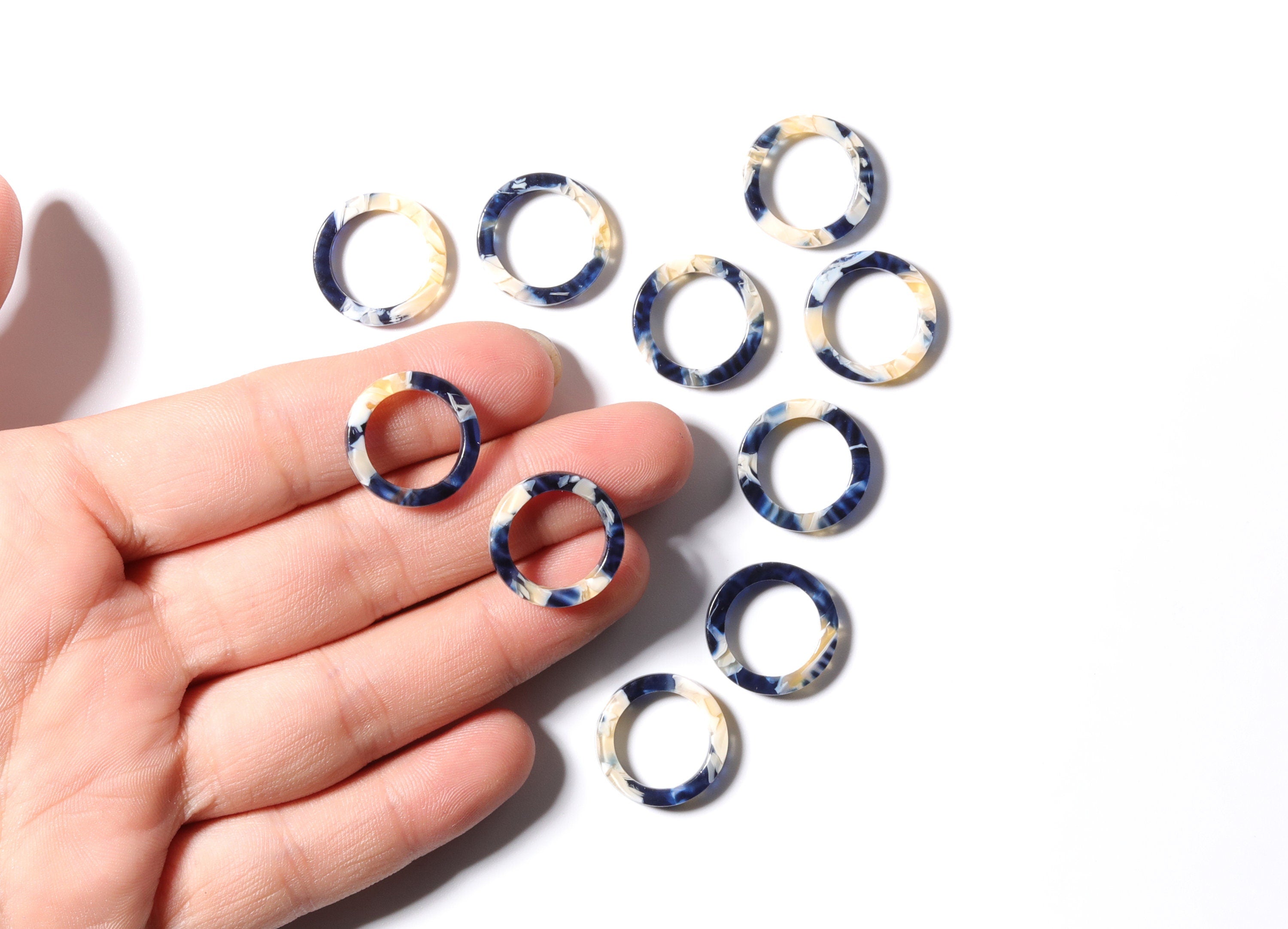 Acetate Hoop Earring Charms - Acrylic Circle Pendant - Flat Cable Chain - Jewelry Supplies - Color Code: A27 - 16.7x16.7x2.58mm - AC1157C - DOMEDBAZAAR