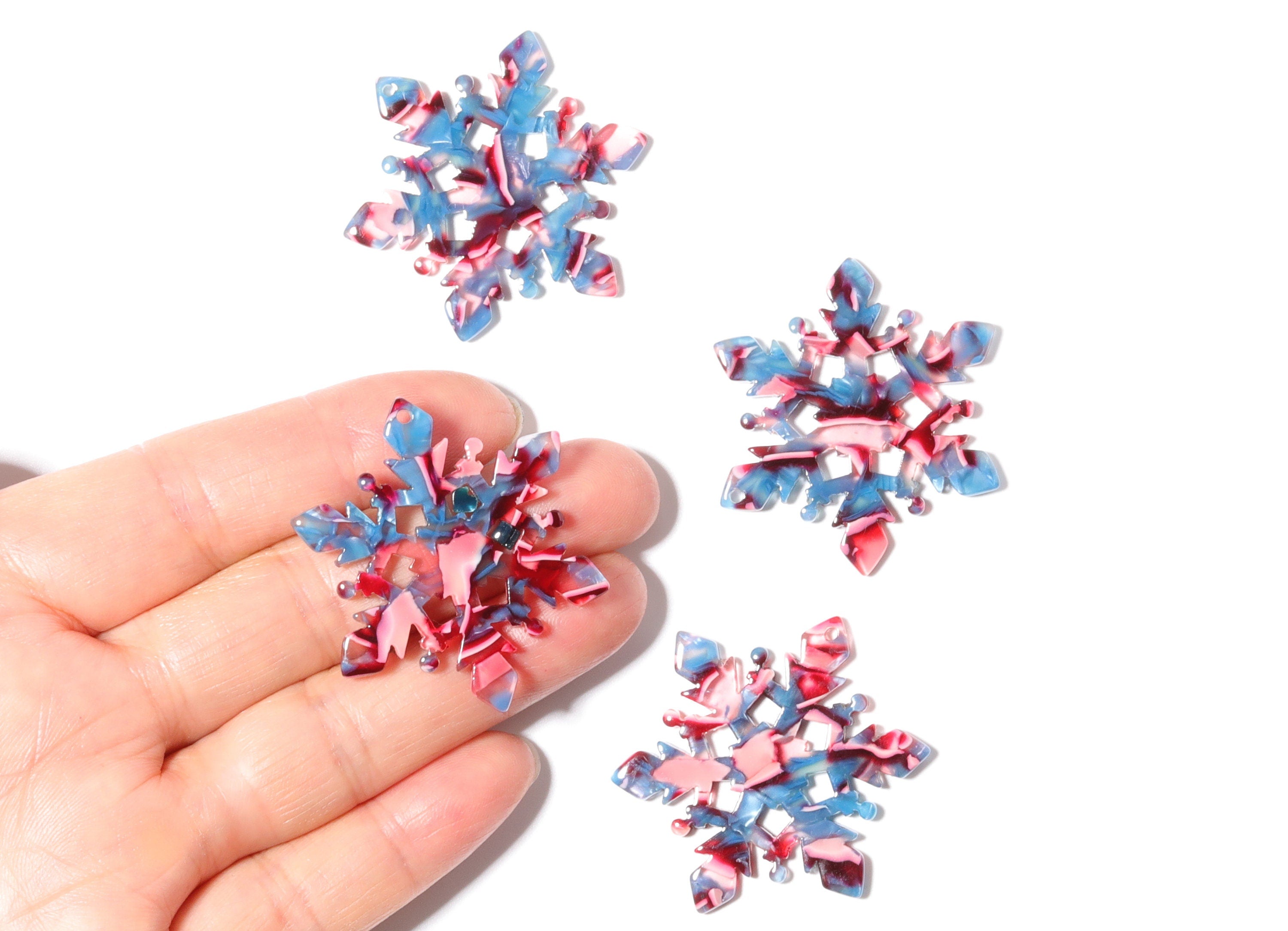 Acetate Snowflake Earring Charms - Snowflake Pendant - Earring Findings - Jewelry Supplies - Color Code: A24 - 40.55x35x2.6mm - AC1198B - DOMEDBAZAAR