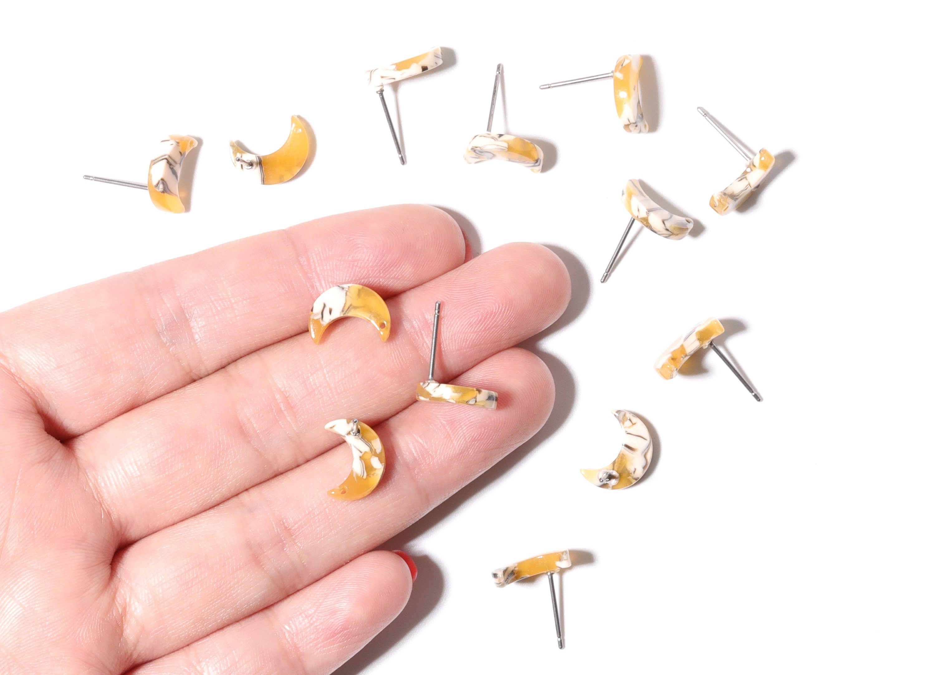 Acetate Moon Earring Stud - Moon Earrings Post - Earrings Post - Jewelry Supplies - Color Code: A14 - 11.7x8.6x2.65mm - AC1137G - DOMEDBAZAAR