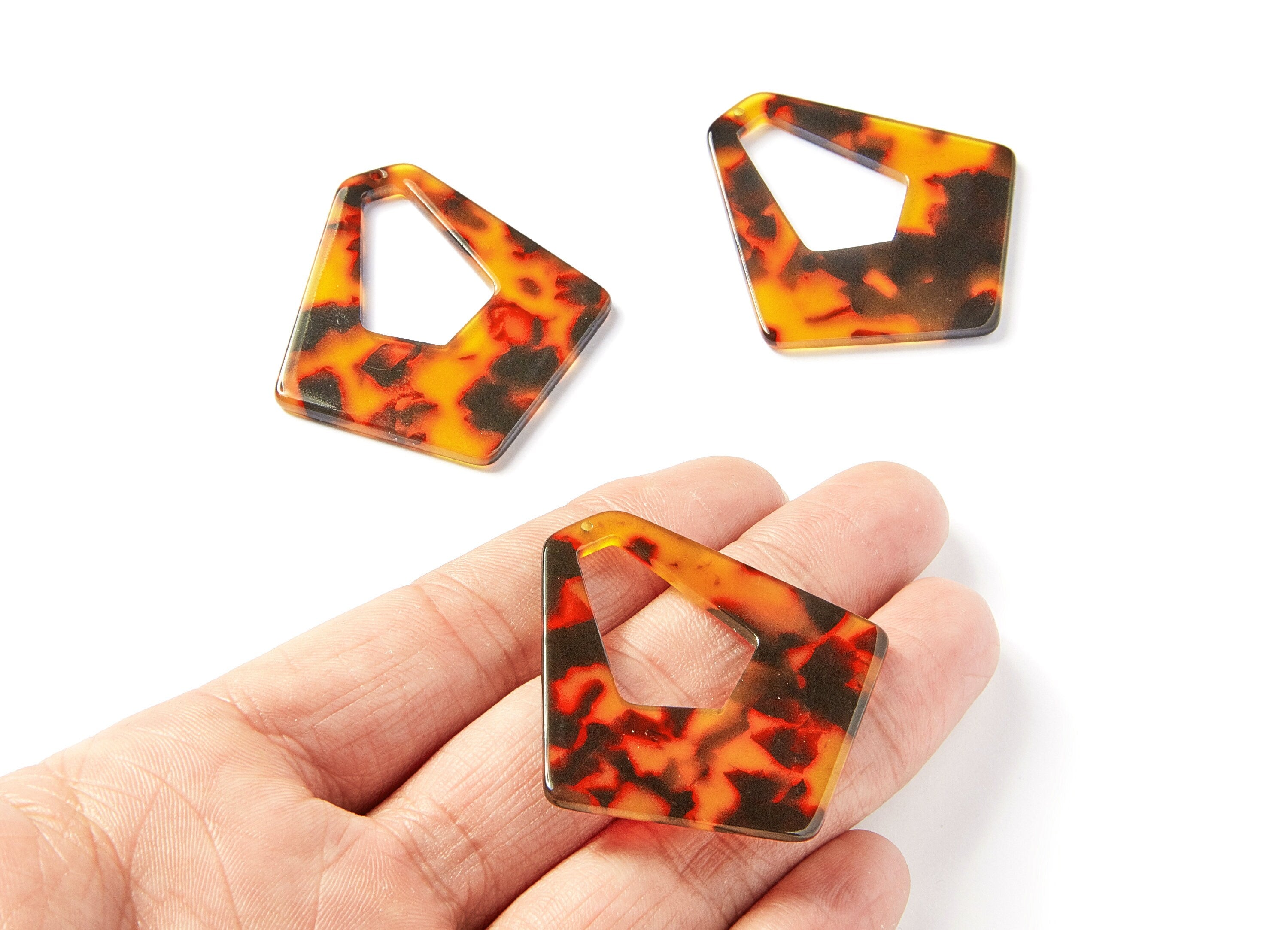 Acrylic Earring Charms - Tortoise Shell Earrings - Big Diamond Pendant - Jewelry Making Supplies - 49.5x45.9x2.56mm - AC1197A - DOMEDBAZAAR