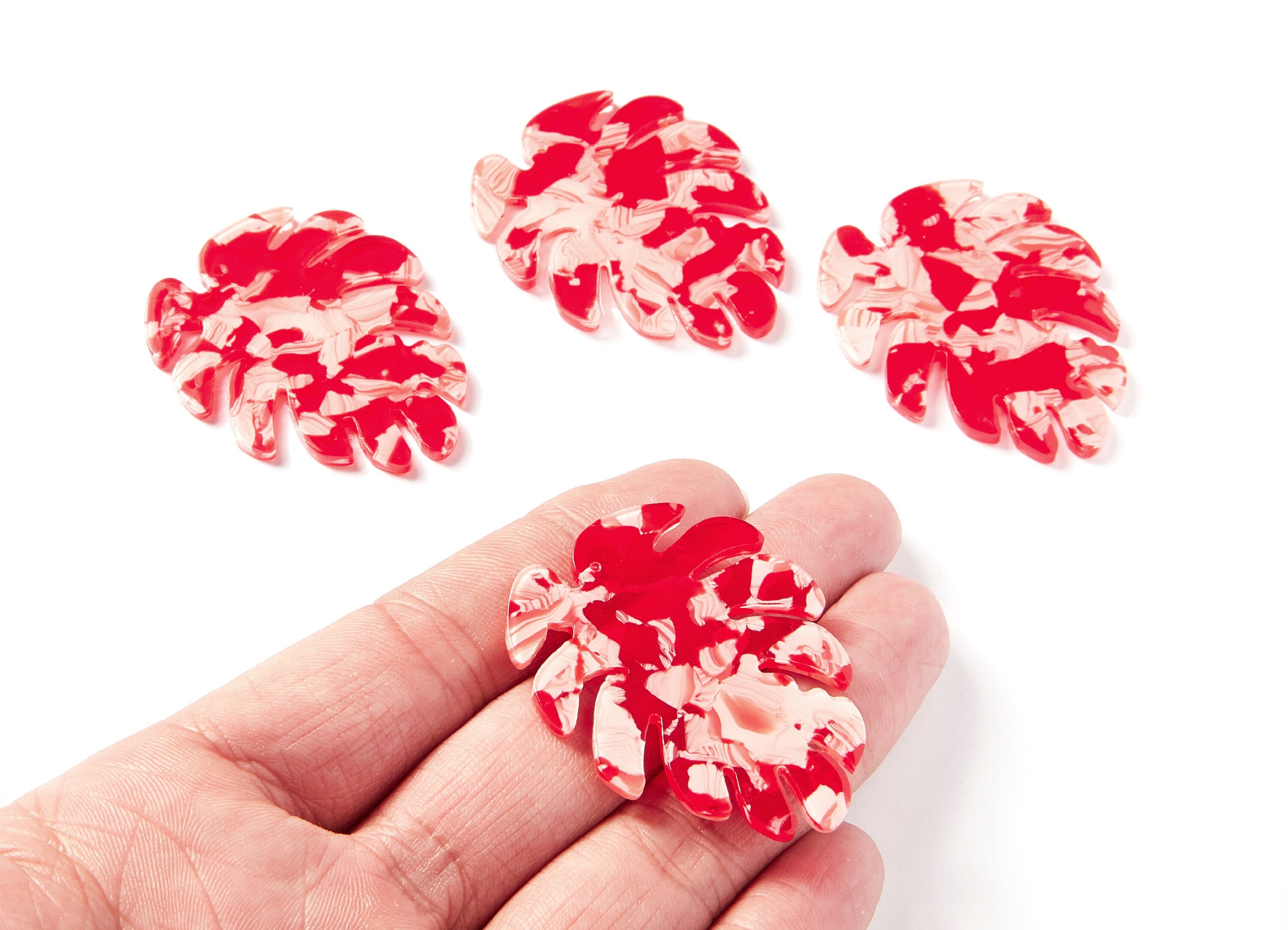 Acetate Leaf Earring Charms - Monstera Leaf Pendant - Earring Findings - Jewelry Supplies - 45.15x38x2.38mm - AC1199E - DOMEDBAZAAR