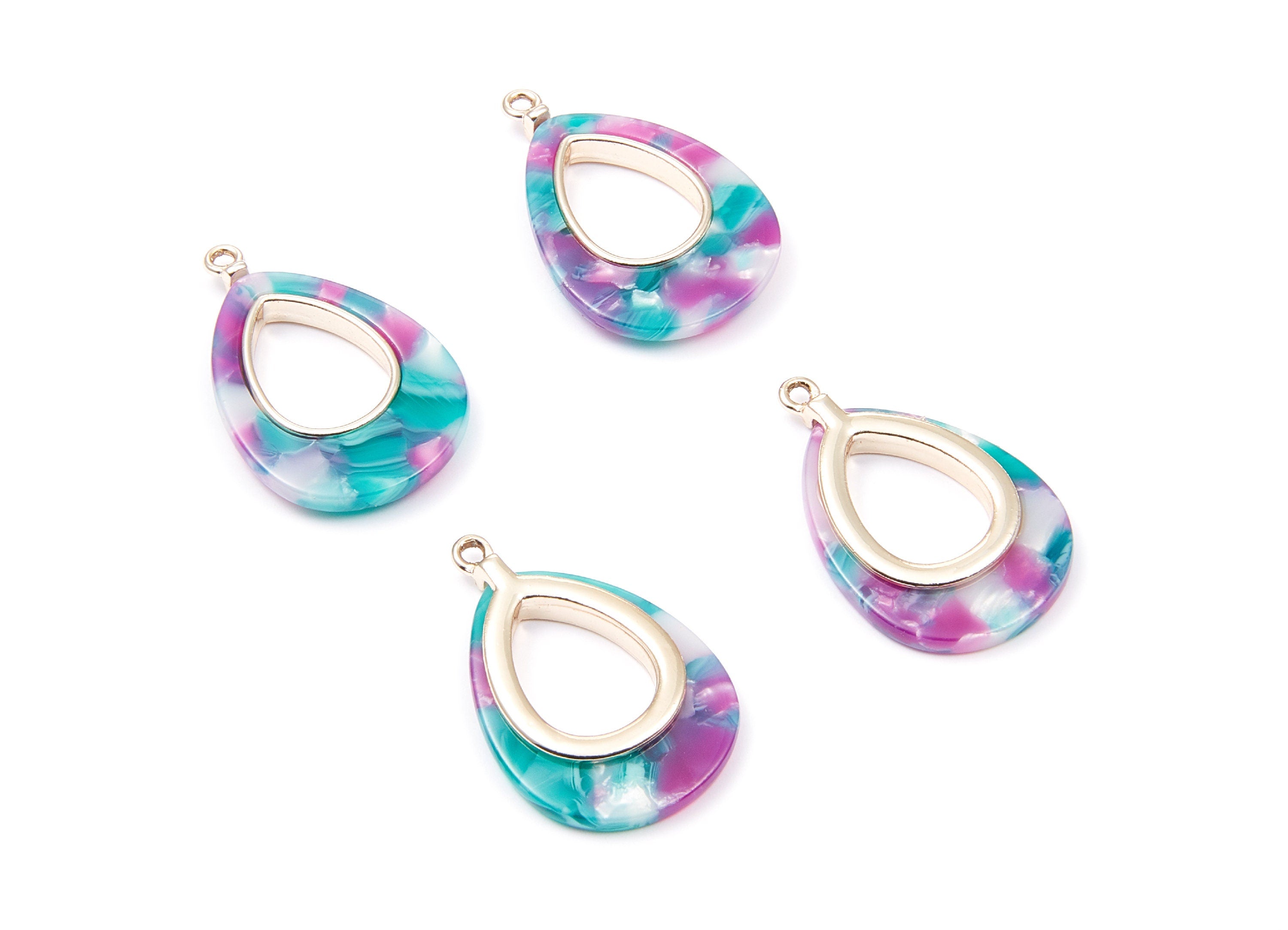 Alloy Frame Cellulose Acetate Charms - Acetate Acrylic Earring Charms - Marquise Shaped Pendant - 33.1x21.39x3.8mm - AC1182C - DOMEDBAZAAR
