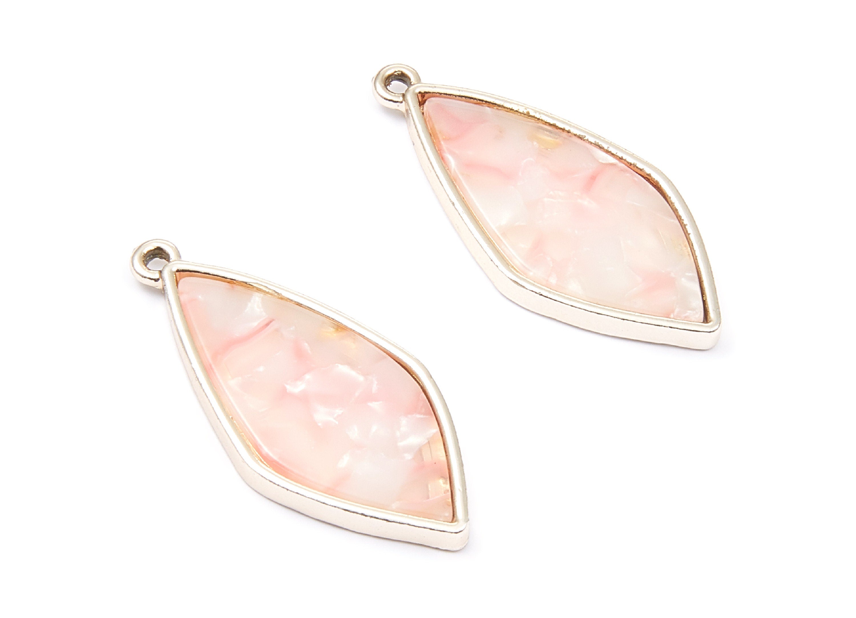 Alloy Frame Cellulose Acetate Charms - Acetate Acrylic Earring Charm - Rhombus Shaped Pendant -Jewellery Making- 40,55x18,4x2,85mm - AC1240B - DOMEDBAZAAR