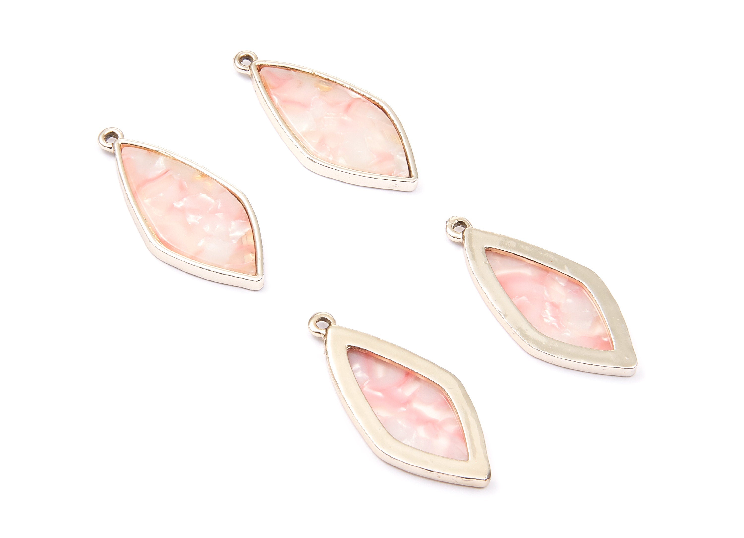 Alloy Frame Cellulose Acetate Charms - Acetate Acrylic Earring Charm - Rhombus Shaped Pendant -Jewellery Making- 40,55x18,4x2,85mm - AC1240B - DOMEDBAZAAR