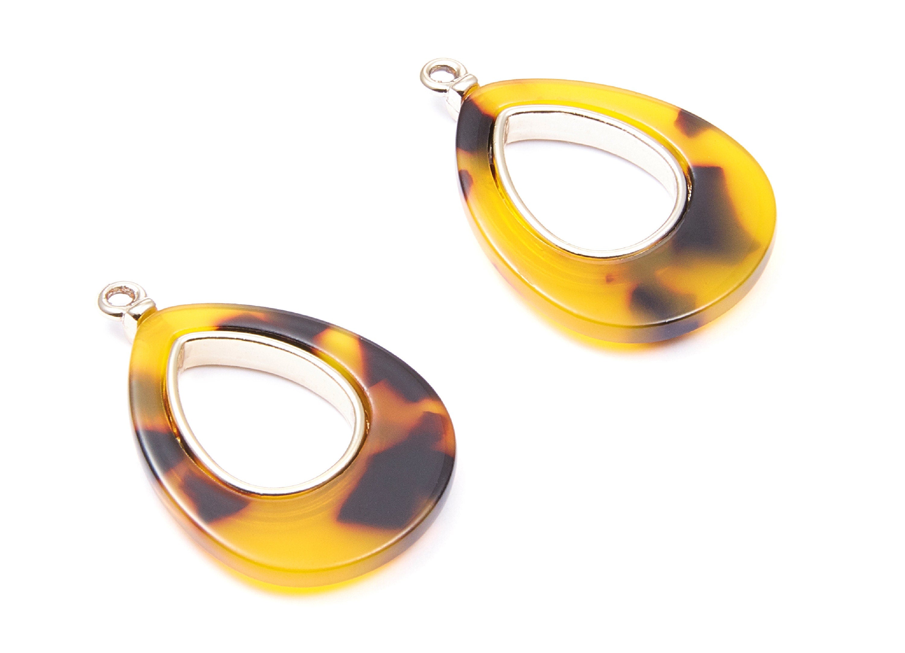 Alloy Frame Cellulose Acetate Charms - Acetate Acrylic Earring Charms - Marquise Pendant - Jewelry Supplies - 33.1x21.39x3.8mm - AC1182D - DOMEDBAZAAR
