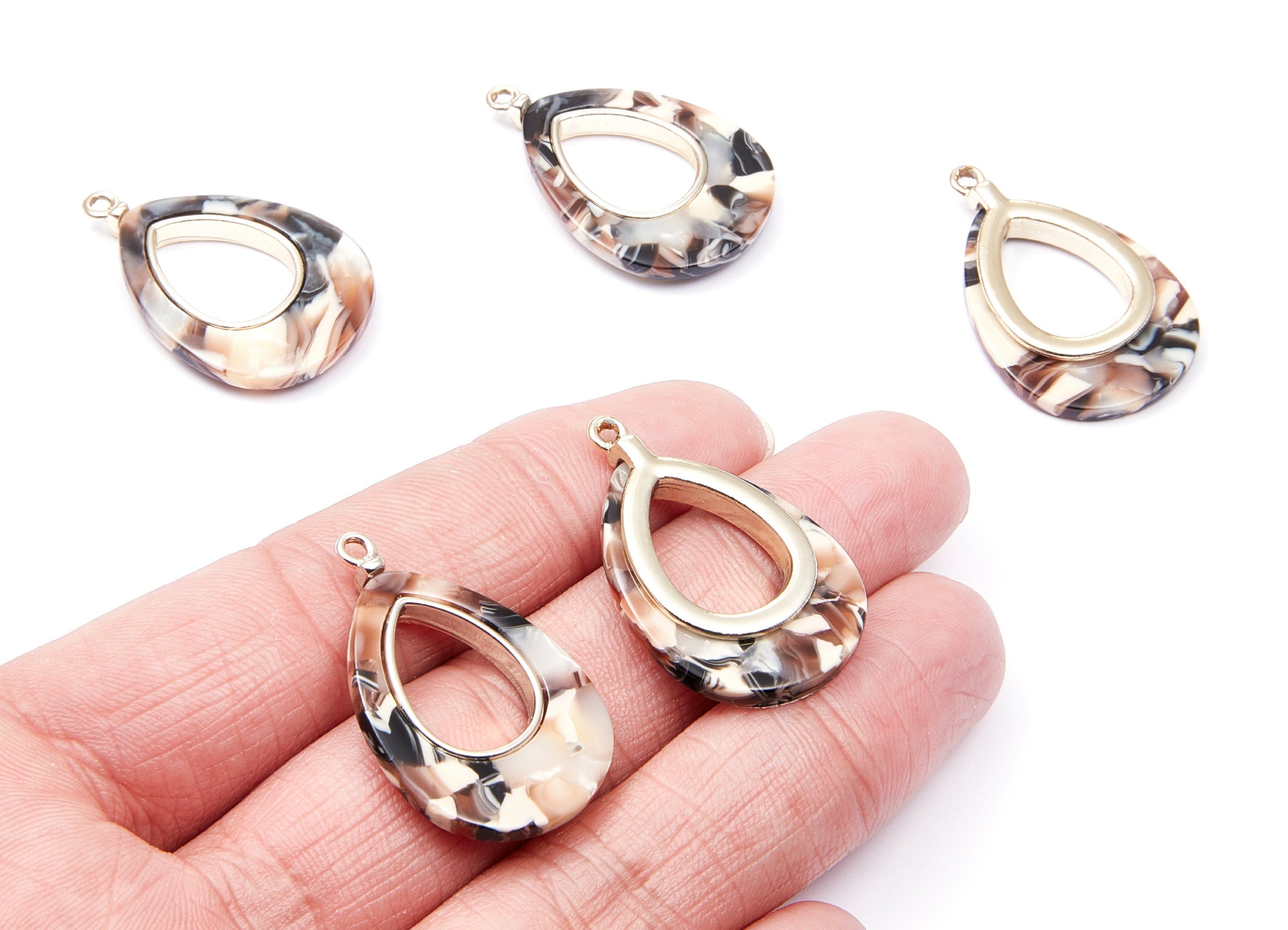 Alloy Frame Cellulose Acetate Charms - Acetate Acrylic Earring Charms - Marquise Shaped - Color Code: A51 - 33.1x21.39x3.8mm - AC1182F - DOMEDBAZAAR