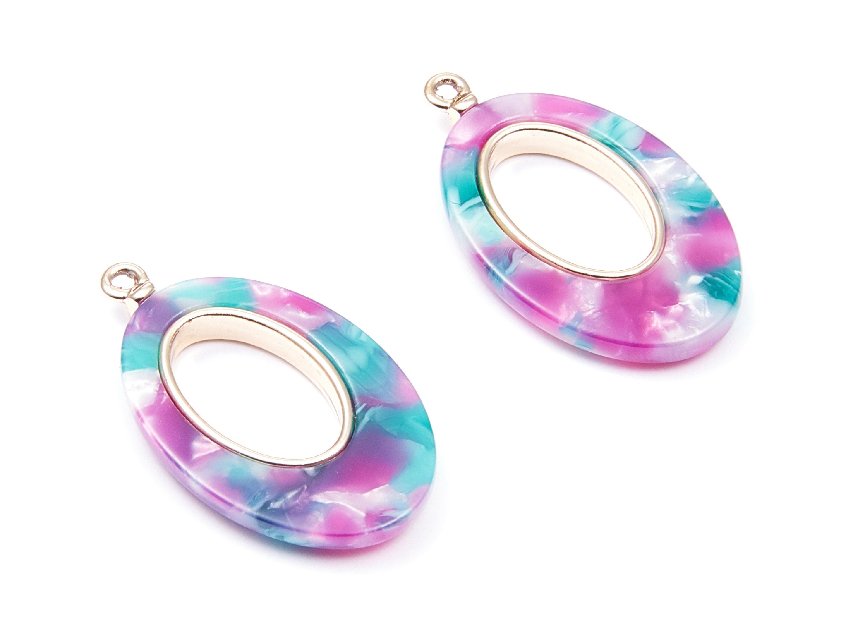 Alloy Frame Cellulose Acetate Charms - Acetate Acrylic Earring Charms - Marquise Shaped Pendant - 34.54x19.86x4.08mm - AC1183D - DOMEDBAZAAR