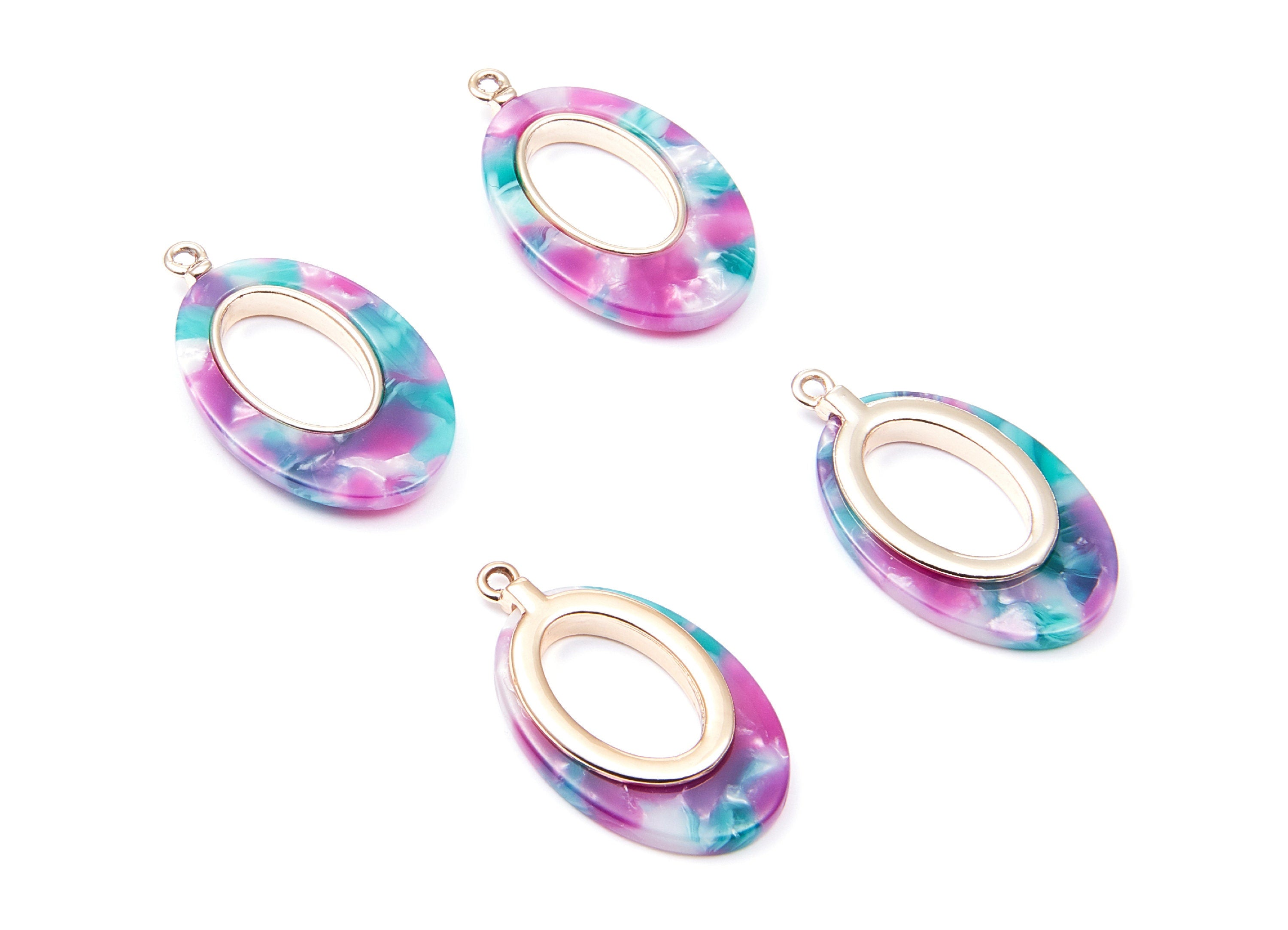 Alloy Frame Cellulose Acetate Charms - Acetate Acrylic Earring Charms - Marquise Shaped Pendant - 34.54x19.86x4.08mm - AC1183D - DOMEDBAZAAR