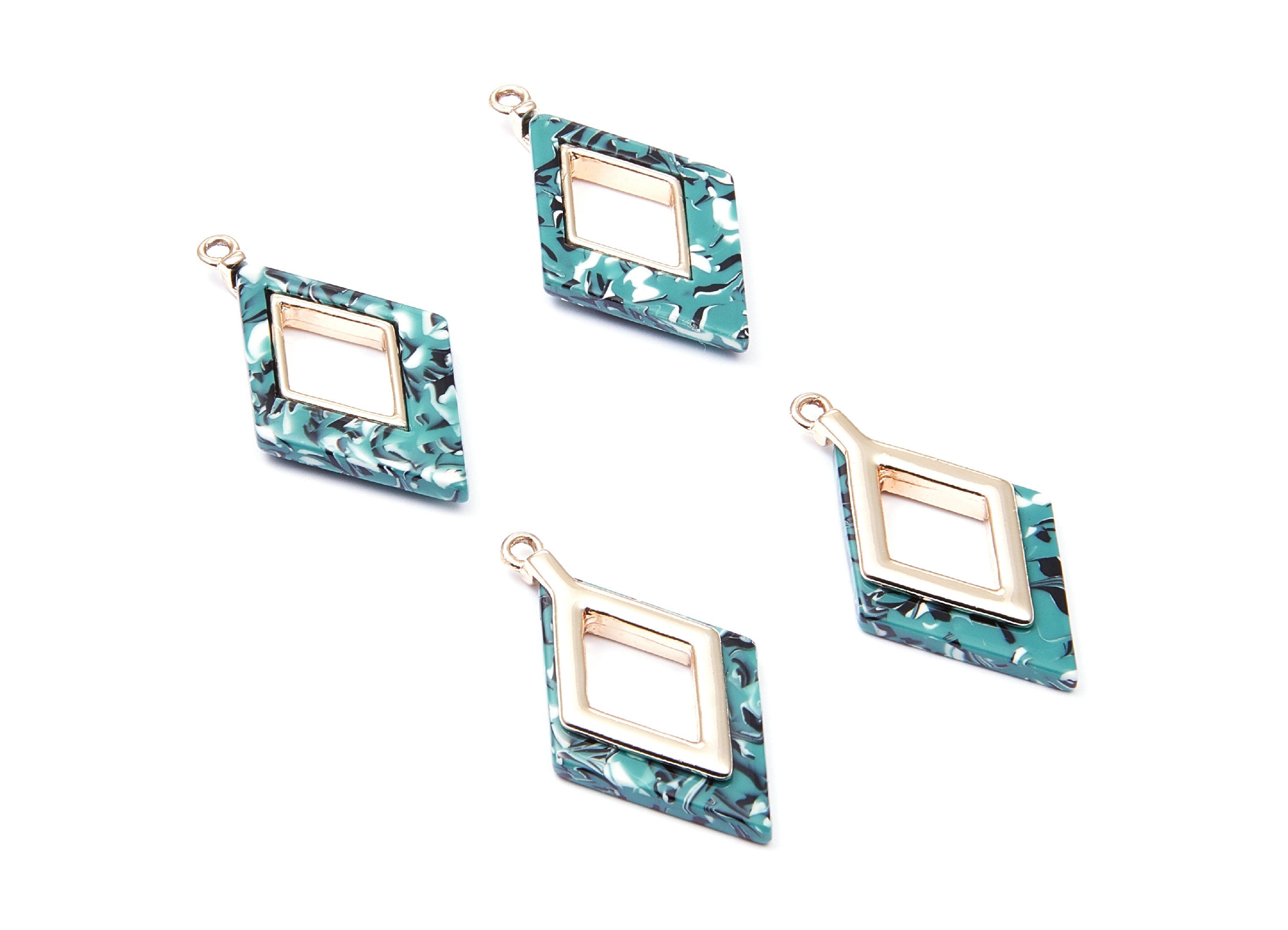 Alloy Frame Cellulose Acetate Charms - Acetate Acrylic Earring Charm - Rhombus Pendant -Jewelery Making- 36.04x20.1x4.1mm - AC1185A - DOMEDBAZAAR