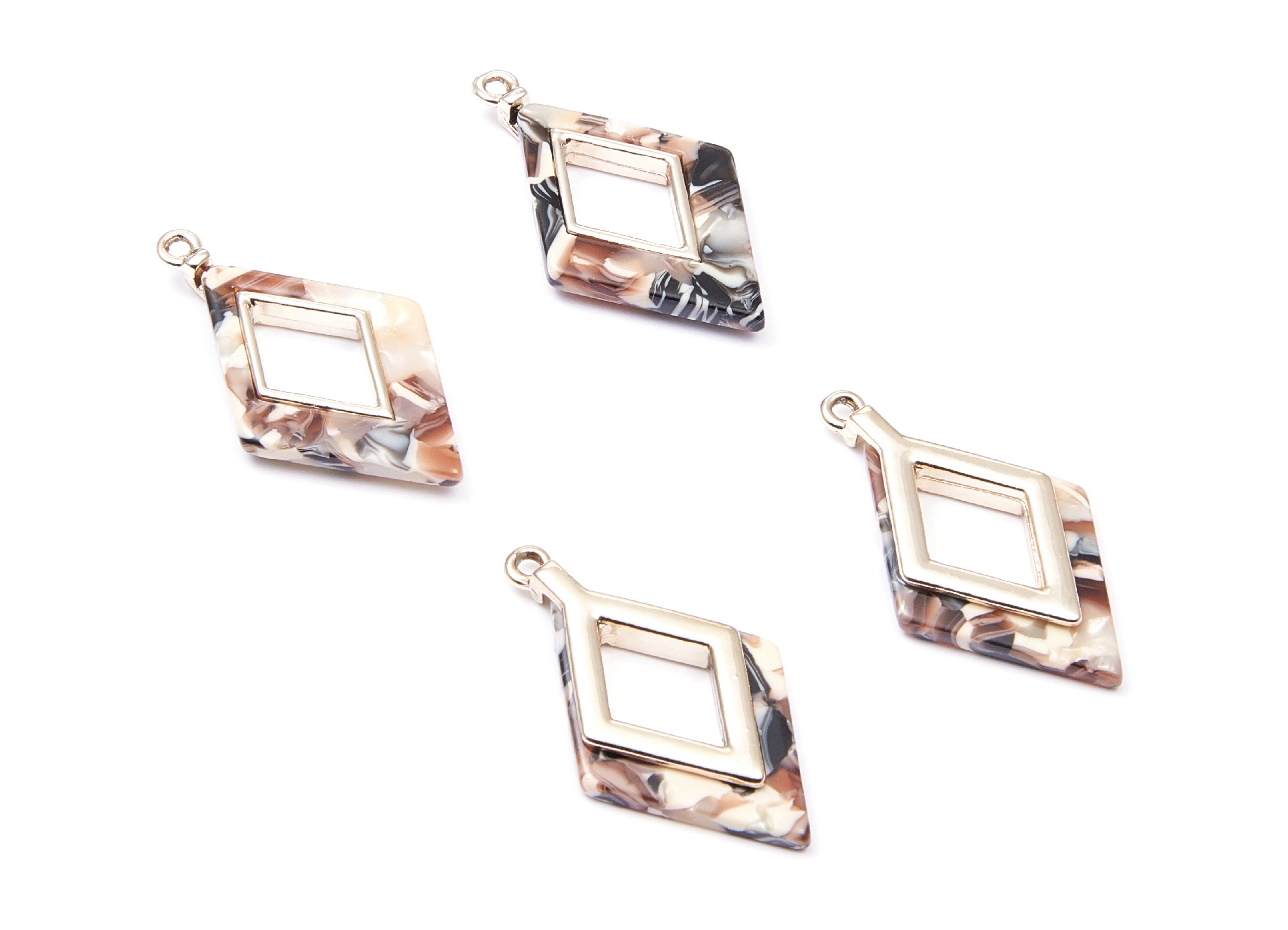 Alloy Frame Cellulose Acetate Charm - Acetate Acrylic Earring Charm - Rhombus Pendant - Color Code: A51 - 36.04x20.1x4.1mm - AC1185D - DOMEDBAZAAR