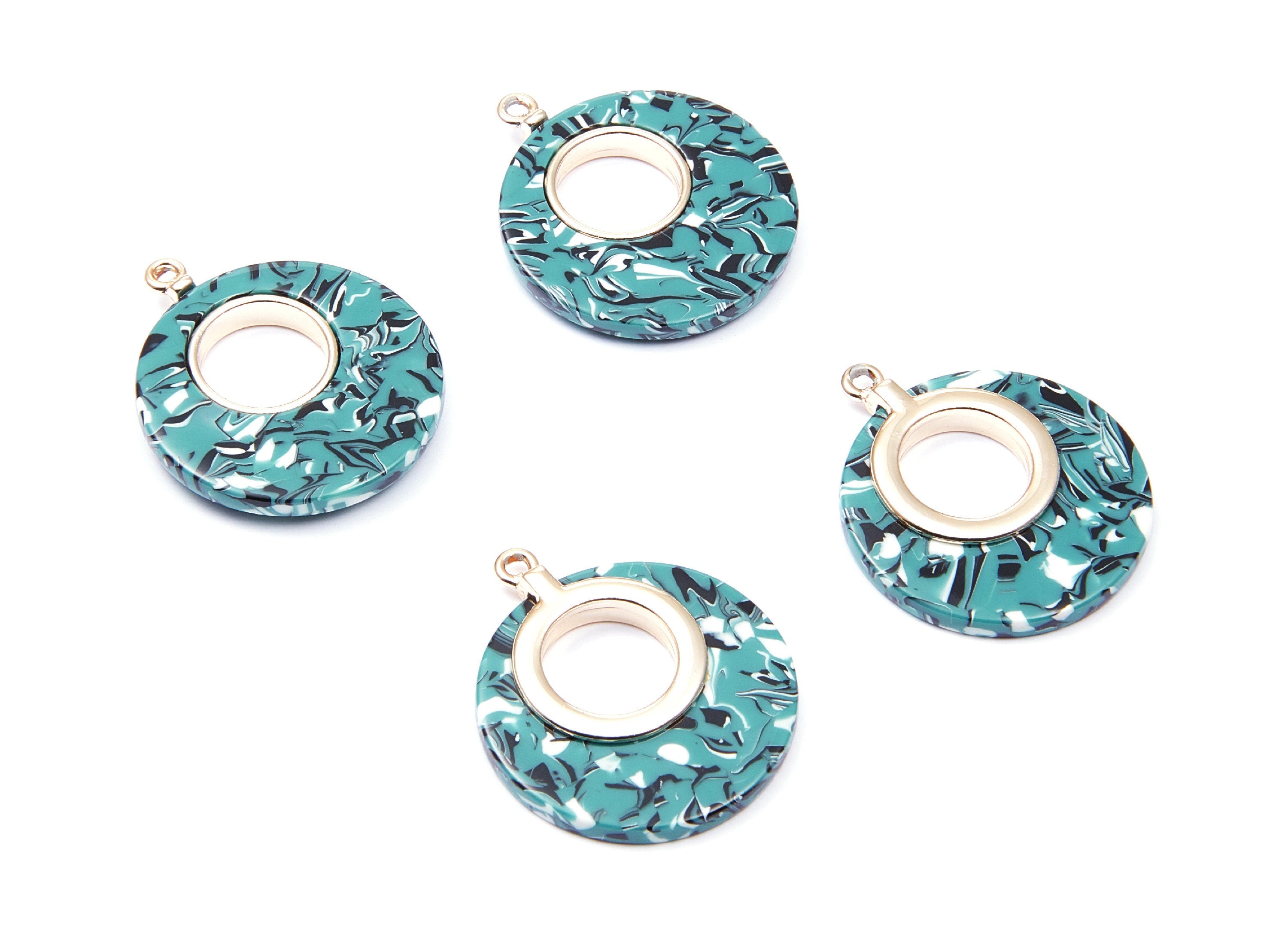 Alloy Frame Cellulose Acetate Charms - Acetate Acrylic Earring Charm - Circle Shaped Pendant -Jewelery Making- 31.8x26.5x3.8mm - AC1186C - DOMEDBAZAAR