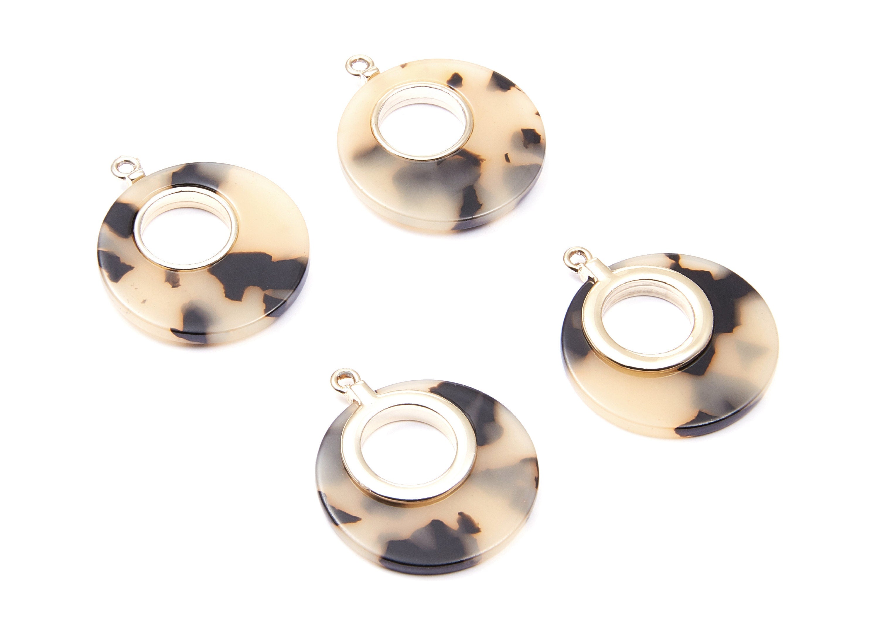 Alloy Frame Cellulose Acetate Charms -Blonde Acetate Acrylic Earring Charms - Circle Shaped Pendant- 31.8x26.5x3.8mm - AC1186E - DOMEDBAZAAR