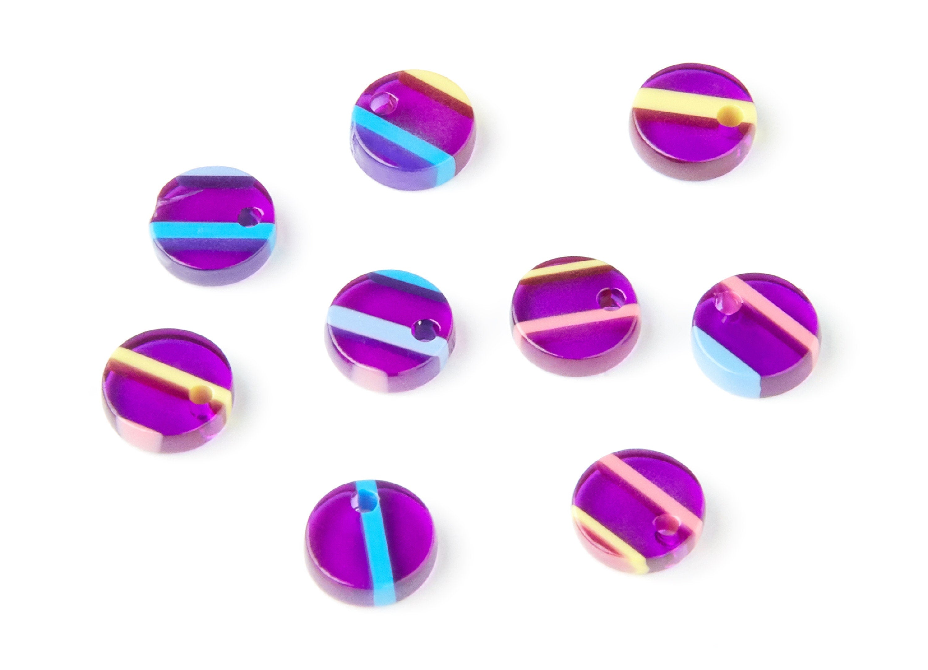 Acetate Round Earring Charms - Acrylic Circle Pendant - Earring Findings - Jewelry Supplies - Color Code: A65 - 9x9x3mm - AC1151O - DOMEDBAZAAR