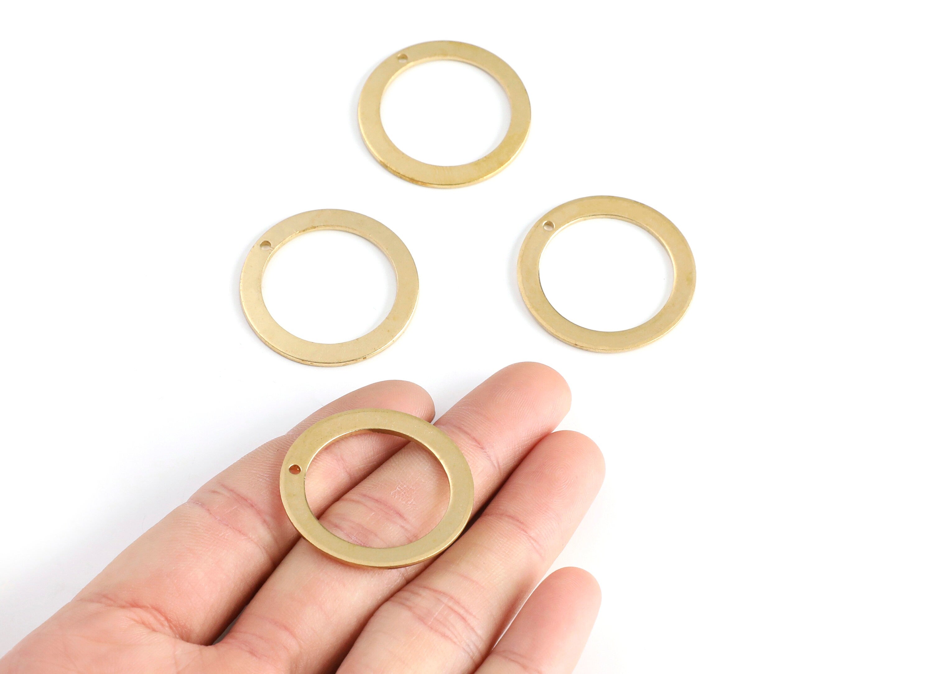 Brass Hoops - Raw Brass Circle Charms with 1 Hole - Earring Findings - Jewelry Supplies - 33.3x33.3x1.68mm - PP1374 - DOMEDBAZAAR