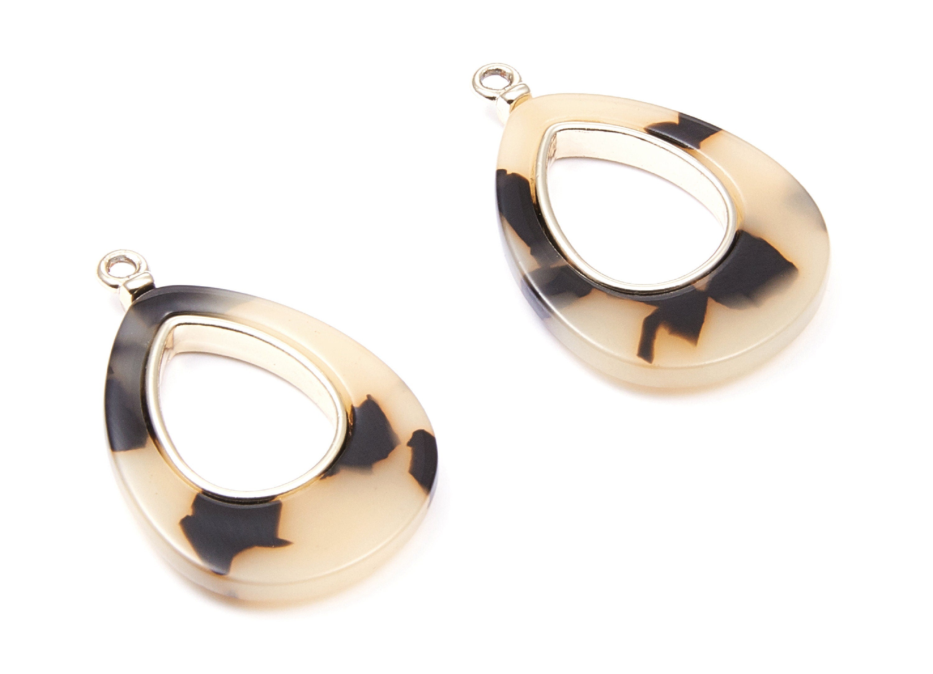 Alloy Frame Cellulose Acetate Charms - Blonde Acetate Acrylic Earring Charms - Marquise Shaped Pendant - 33.1x21.39x3.8mm - AC1182H - DOMEDBAZAAR