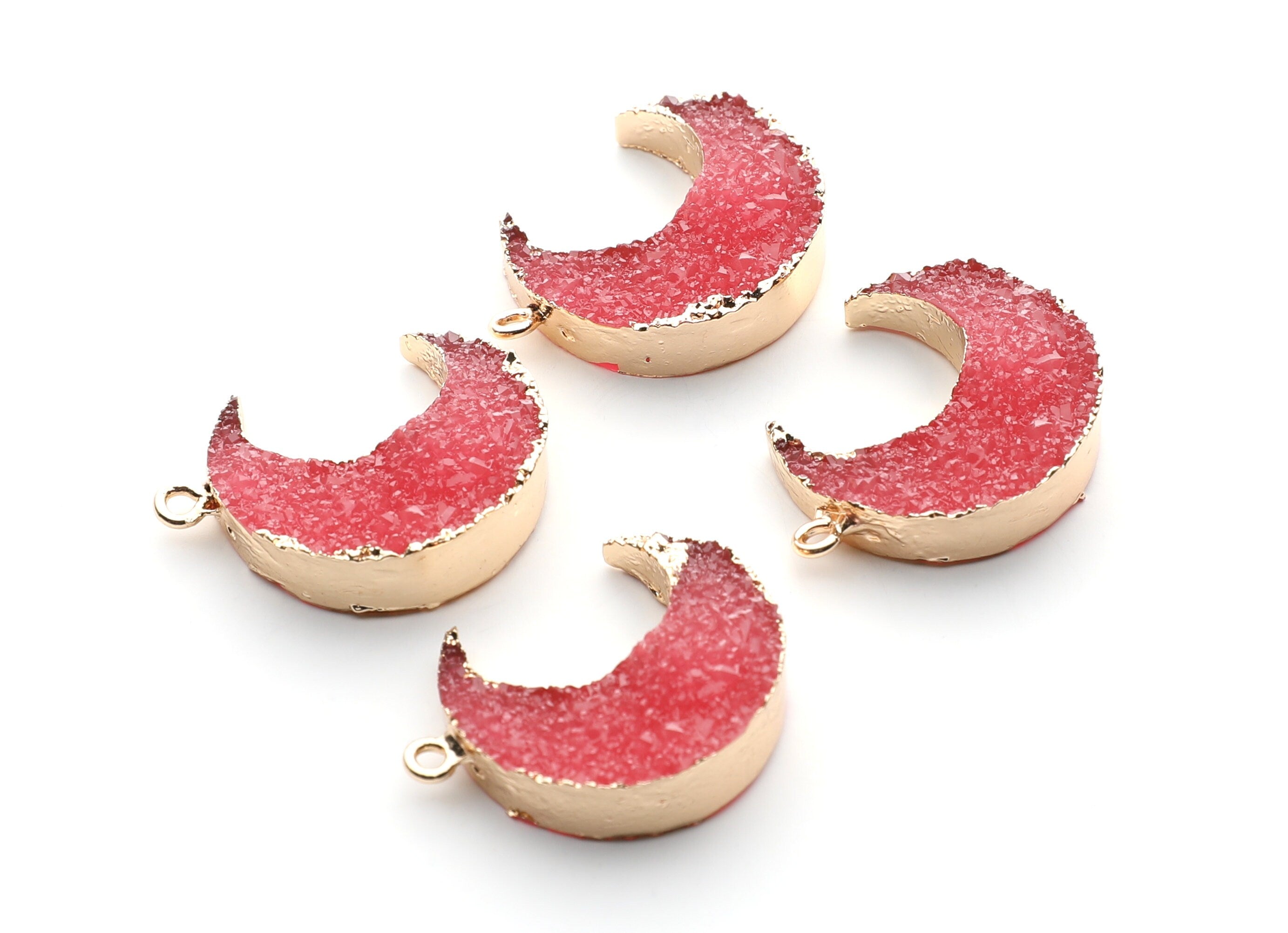 Druzy Earring Charms - Red Resin Copper Earrings for Right Side - Big Moon Shaped Pendant - 30.42x22.96x8.36mm - RC1002B - DOMEDBAZAAR