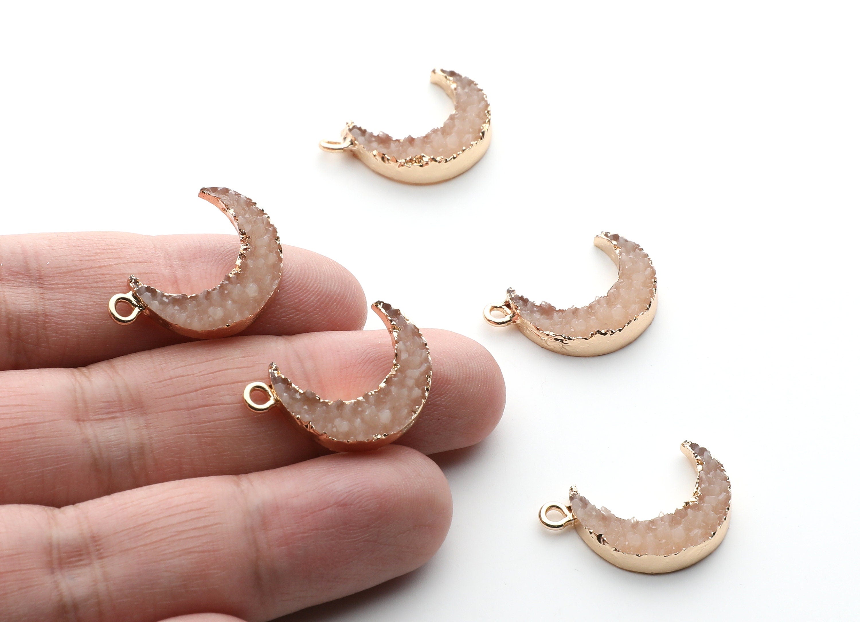 Druzy Earring Charms - Resin Copper Earrings for Right Side - Moon Shaped Pendant - 24.34x15.92x5.14mm - RC1007H - DOMEDBAZAAR
