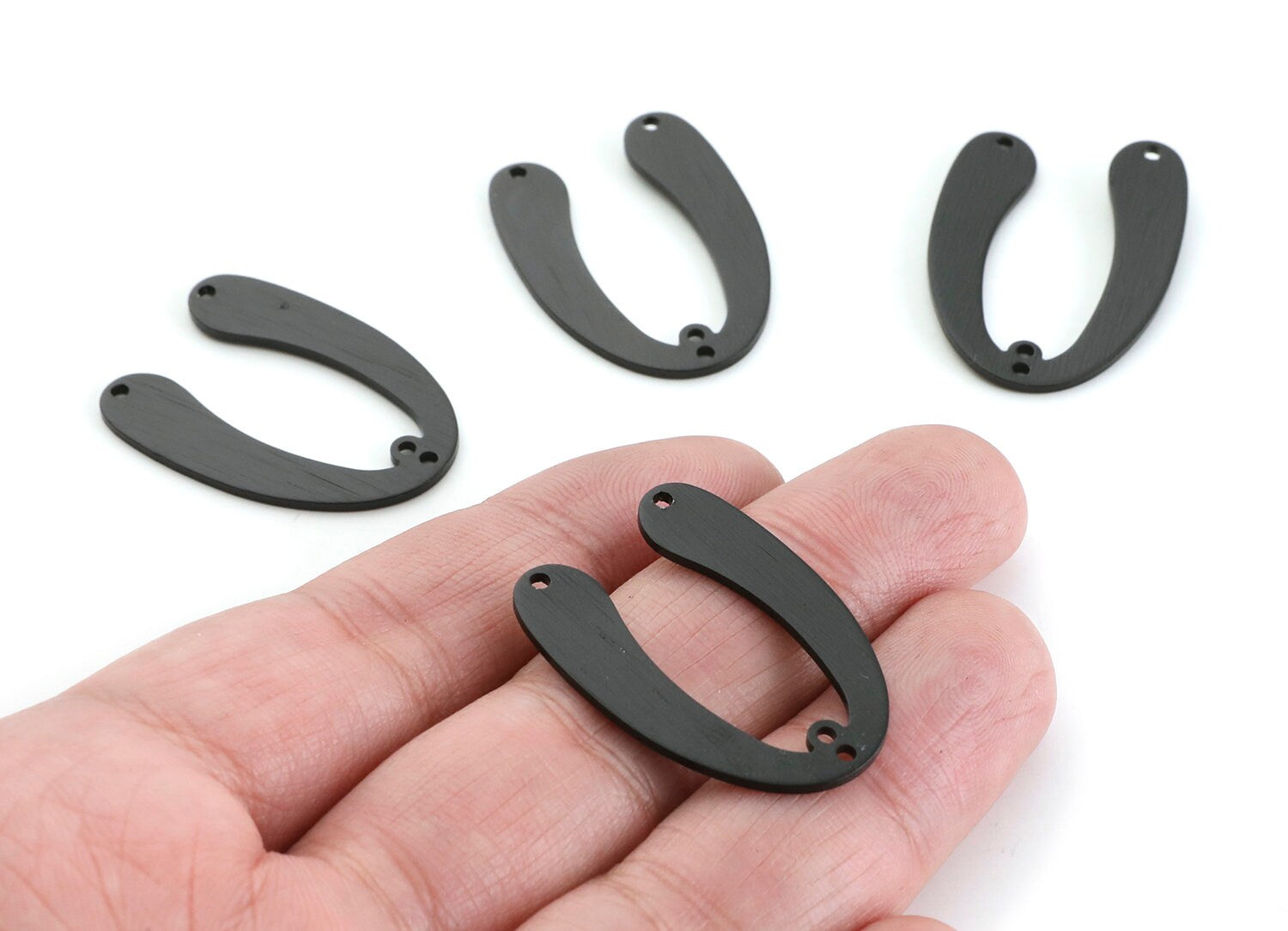 Aluminum Charms - U Shaped Earrings - Anodized Aluminium Charms - Black Tone - 31.1x22.85x1.34mm - AA1135C - DOMEDBAZAAR