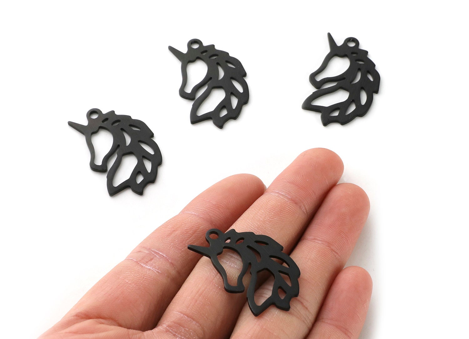 Aluminum Charms - Unicorn Shaped Pendant - Anodized Aluminium Charms - Wall Decor - Black Tone - 34.15x21.9x0.9mm - AA1140B - DOMEDBAZAAR