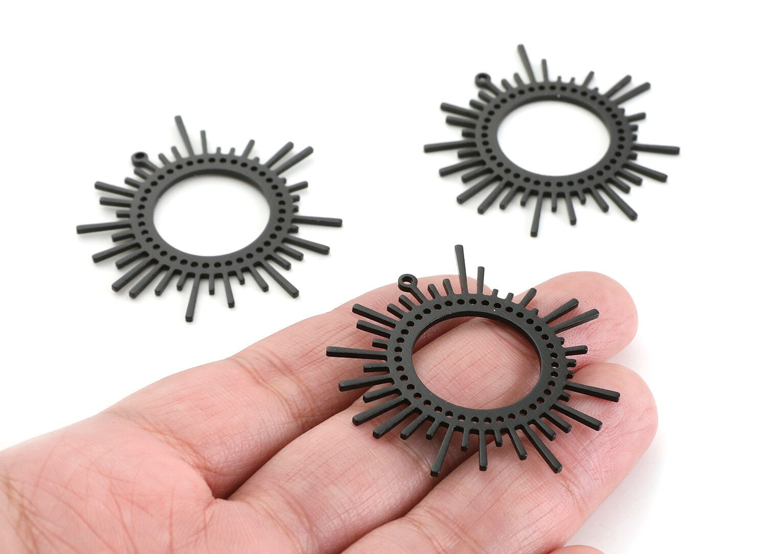 Aluminum Charms - Sun Shaped Earrings - Anodized Aluminium Charms - Black Tone - 41.5x41.5x1.27mm - AA1133C - DOMEDBAZAAR