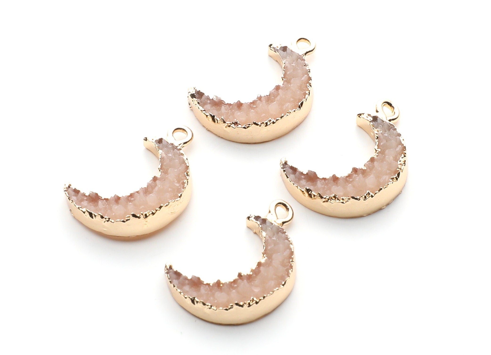 Druzy Earring Charms - Resin Copper Earrings for Left Side - Moon Shaped Pendant - 23.5x15.6x5.27mm - RC1006N - DOMEDBAZAAR