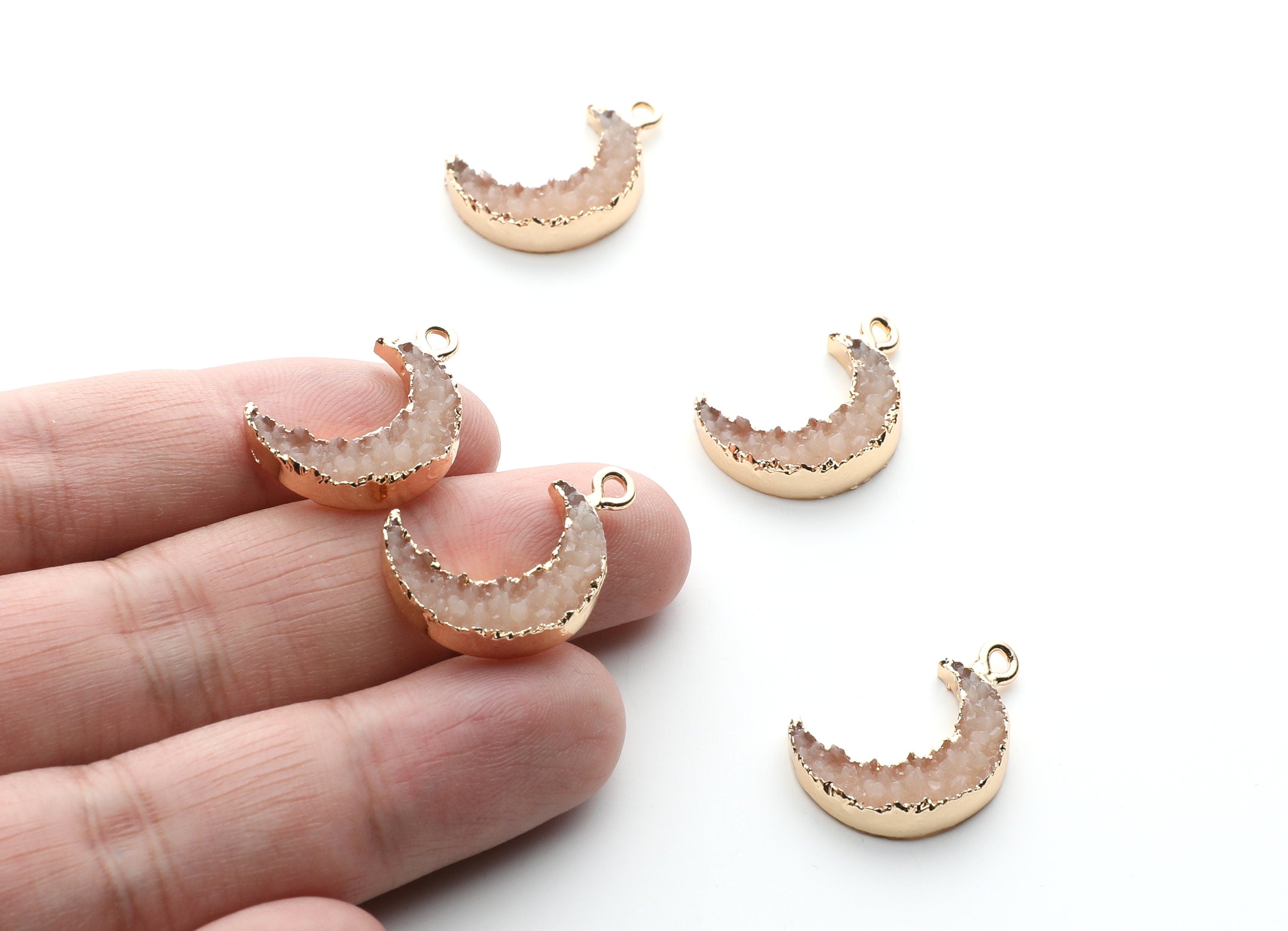 Druzy Earring Charms - Resin Copper Earrings for Left Side - Moon Shaped Pendant - 23.5x15.6x5.27mm - RC1006N - DOMEDBAZAAR