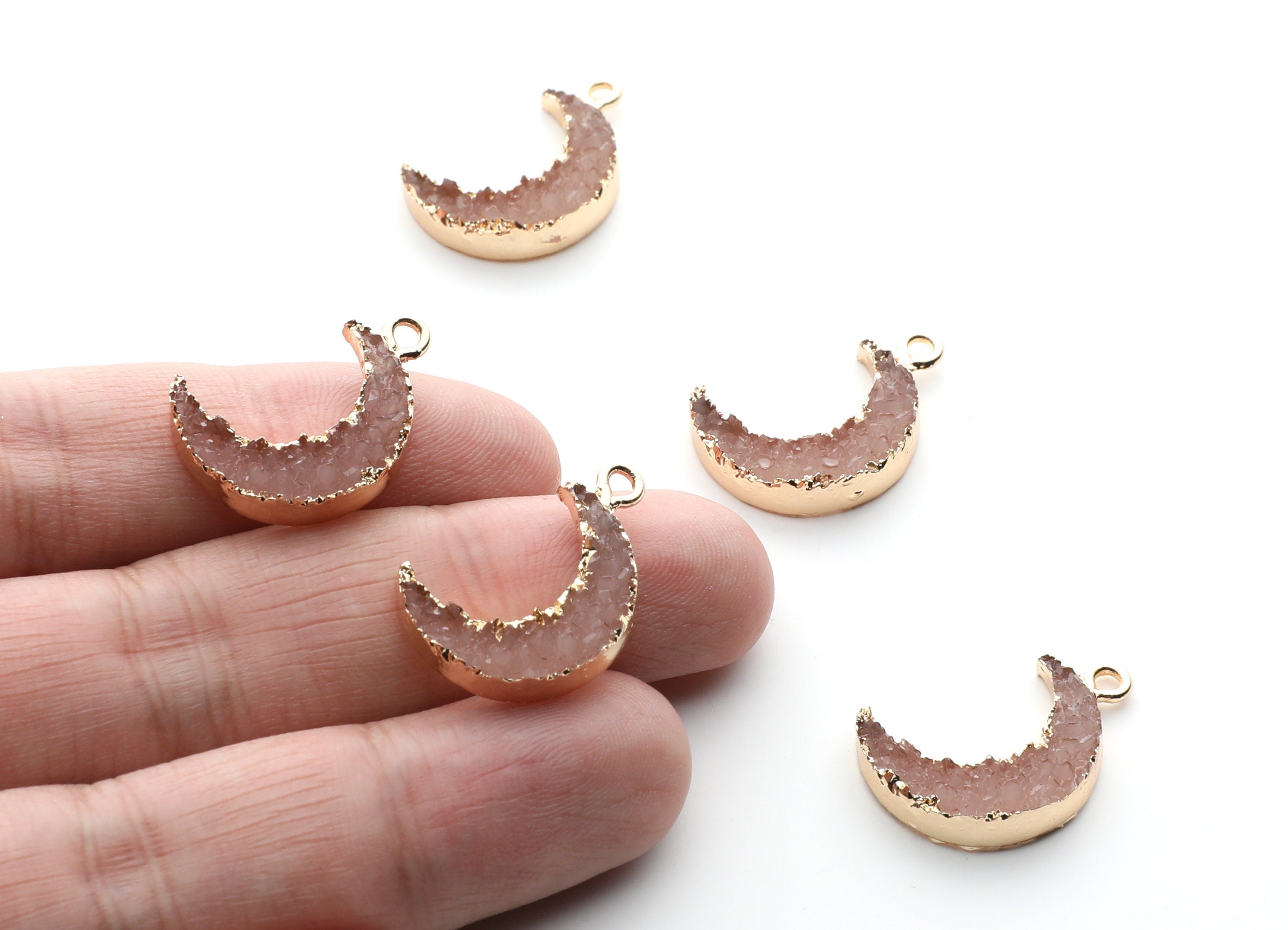 Druzy Earring Charms - Resin Copper Earrings for Left Side - Moon Shaped Pendant - 23.5x15.6x5.27mm - RC1006C - DOMEDBAZAAR